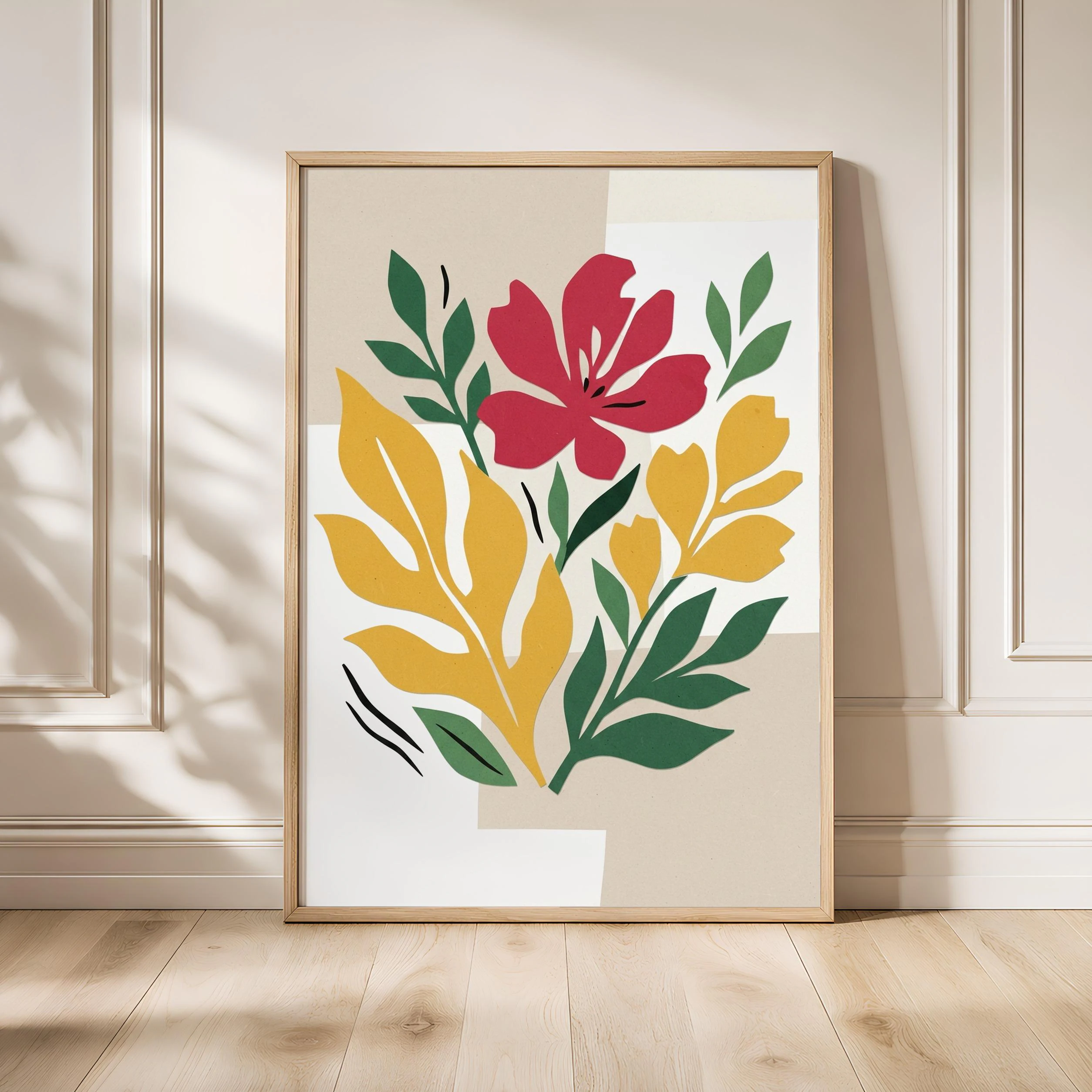 Matisse Style Wall Art, Botanical Cut Paper Poster, Bold Flower Print, Dining Room Decor, Housewarming Gift – Calm Wall Art by Artsify - Image 1