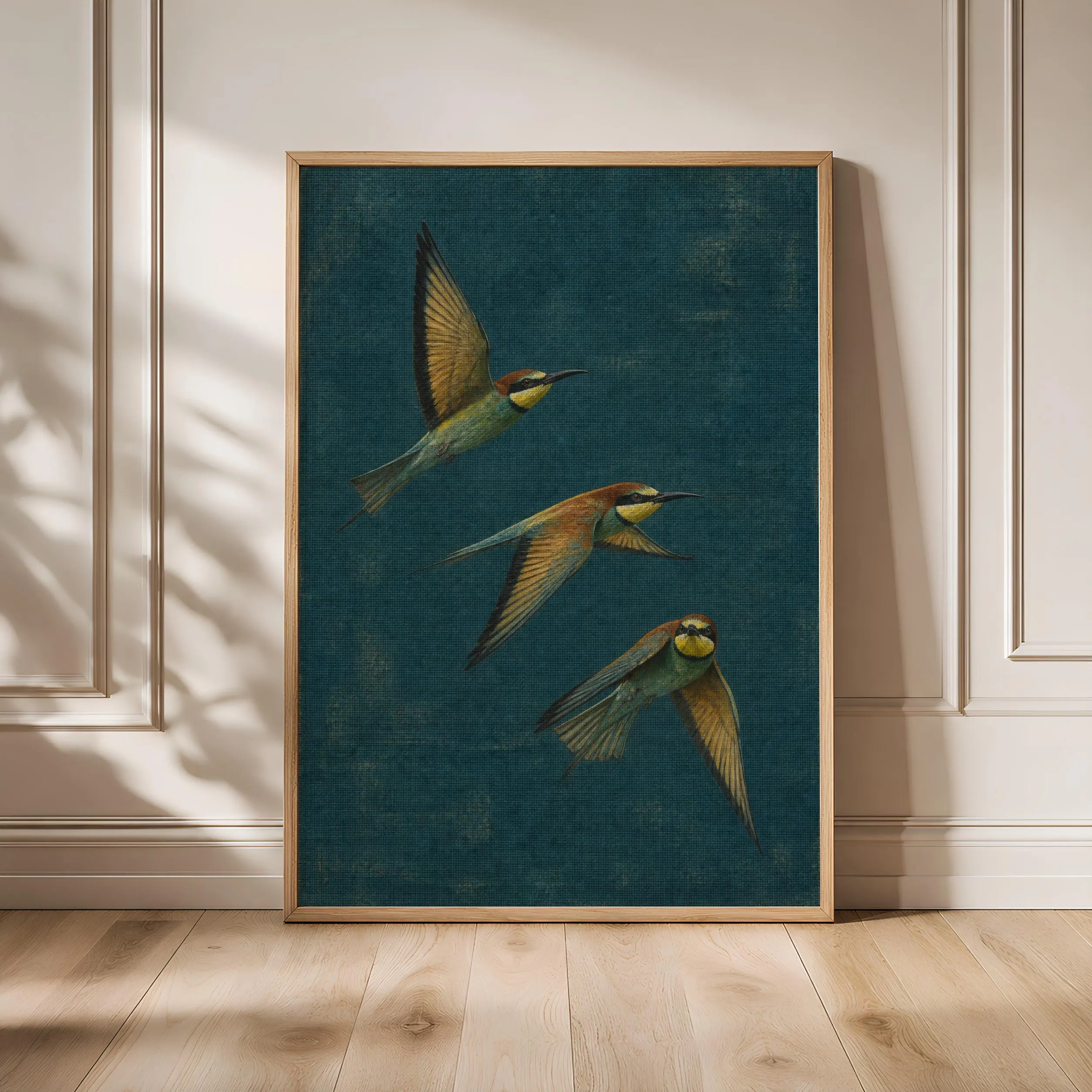 Bee Eater Wall Art, Petrol Blue Minimalist Bird Painting, Vintage Wildlife Print, Housewarming Gift – Calm Wall Art by Artsify - Image 1