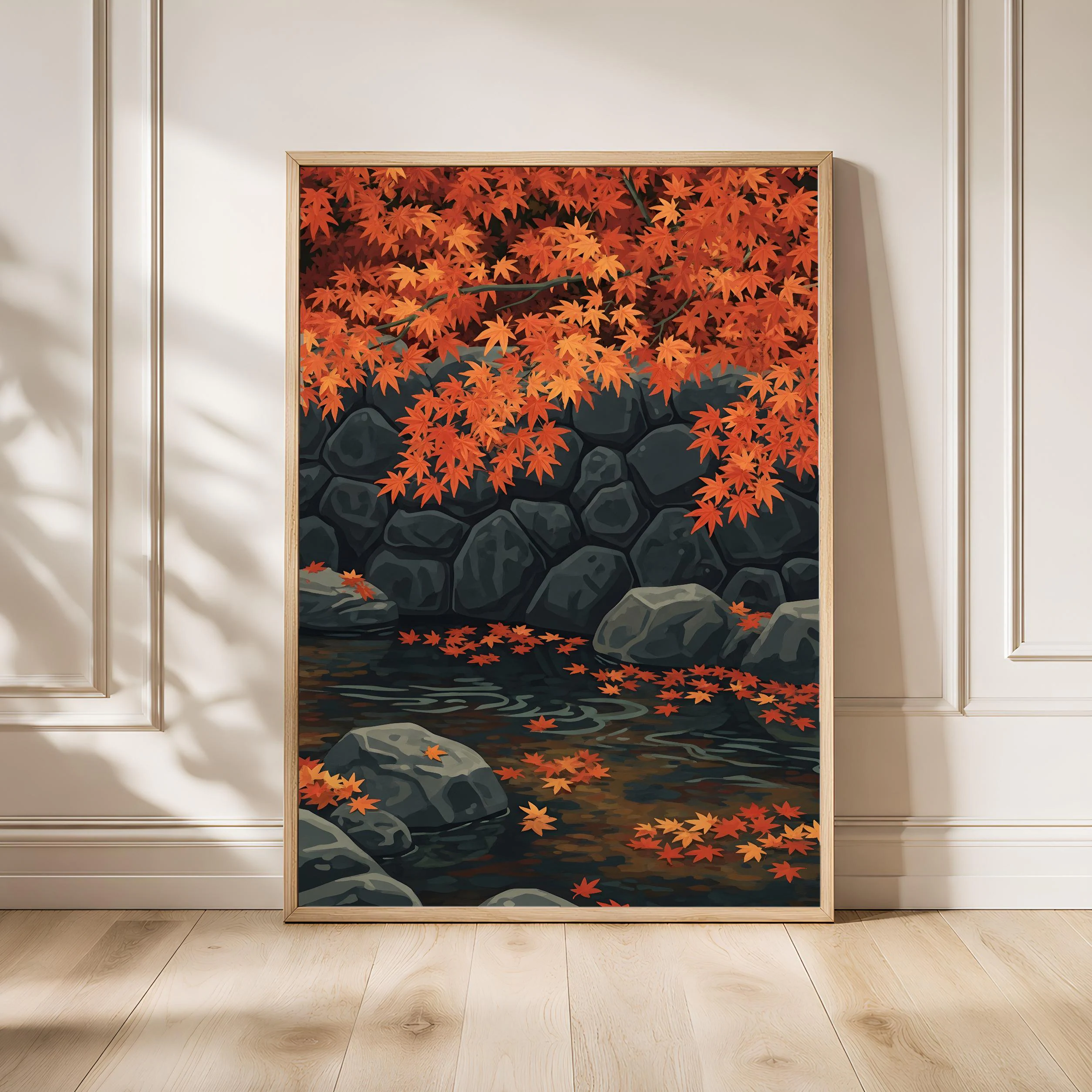 Autumn Maple Print, Japanese Momiji Leaves Poster, Red Woodblock Wall Art, Fall Home Decor, Housewarming Gift – Calm Wall Art by Artsify - Image 1