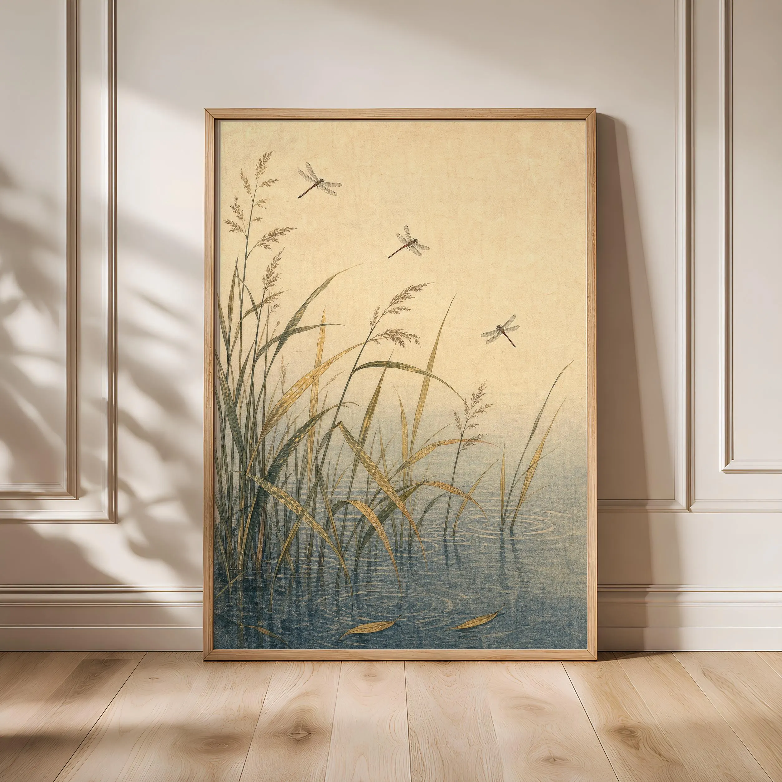 Japanese Dragonfly Print, Vintage Insect Wall Art, Reed Pond Nature Poster, Japandi Botanical Decor, Housewarming Gift – Calm Wall Art by Artsify - Image 1