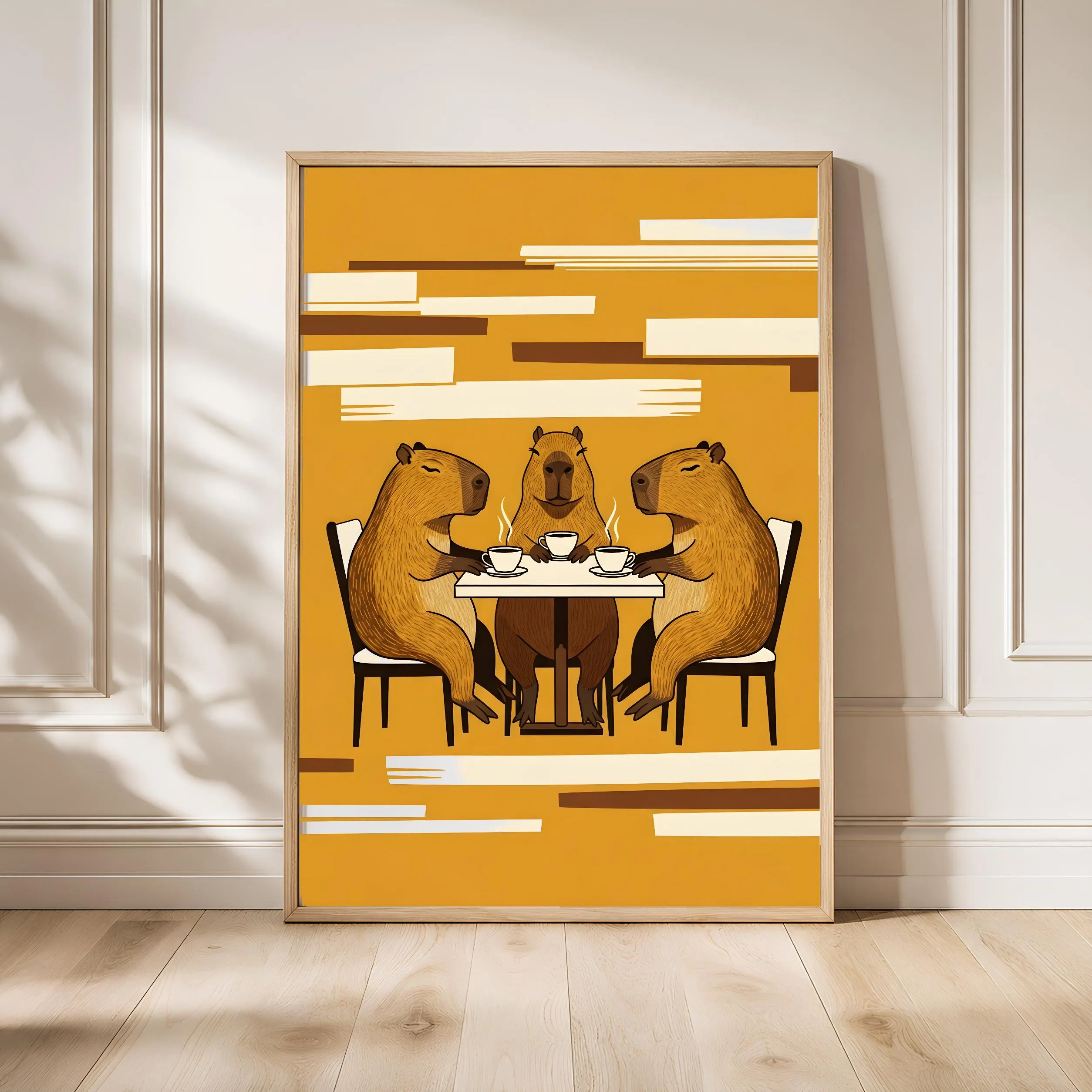 Capybara Coffee Art Print, Funny Animal Poster, Retro Kitchen Wall Art, Quirky Cafe Decor, Coffee Lover Gift, Housewarming Gift – Calm Wall Art by Artsify - Image 1