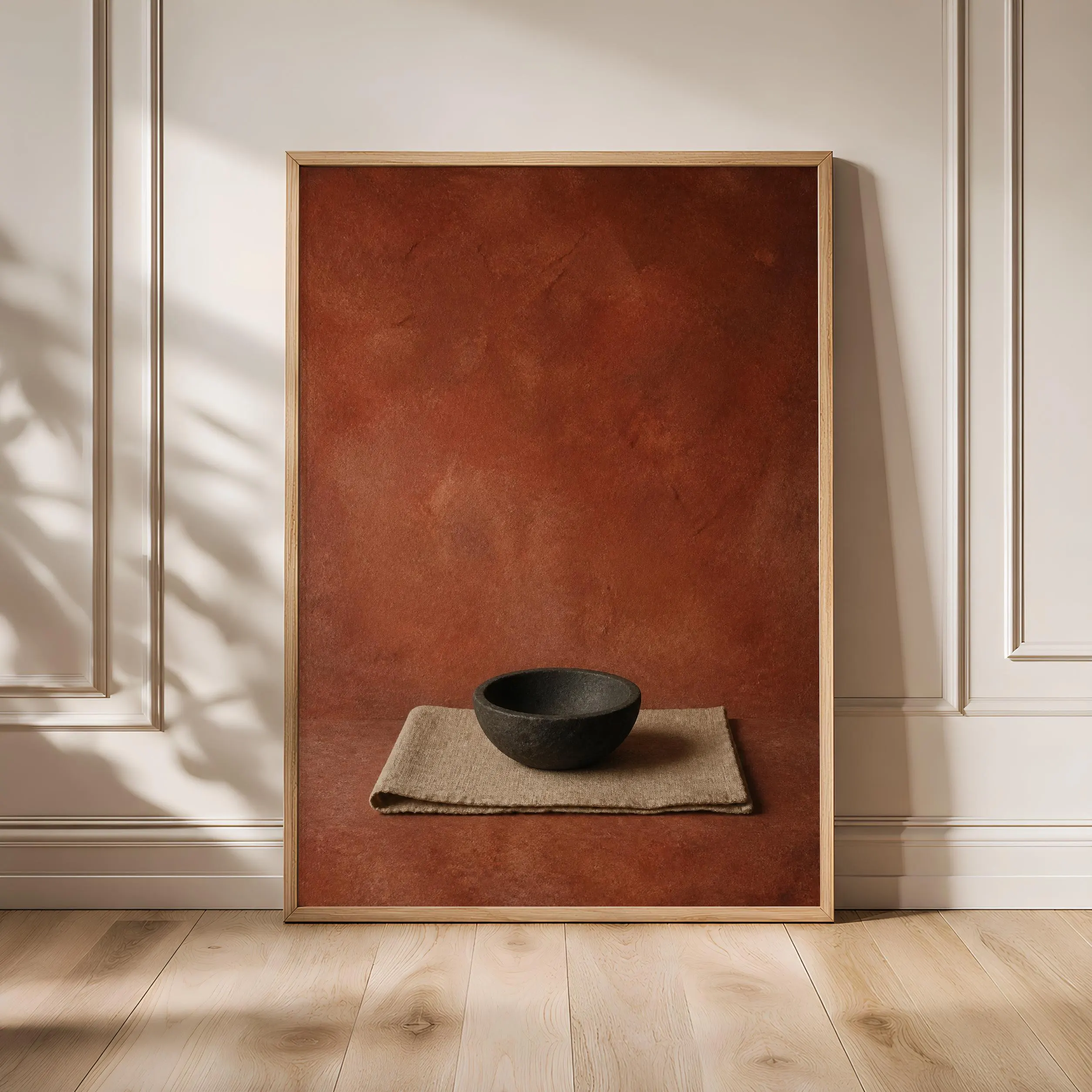 Basalt Bowl Wall Art, Minimalist Terracotta Still Life, Warm Rustic Kitchen Print – Calm Wall Art by Artsify - Image 1