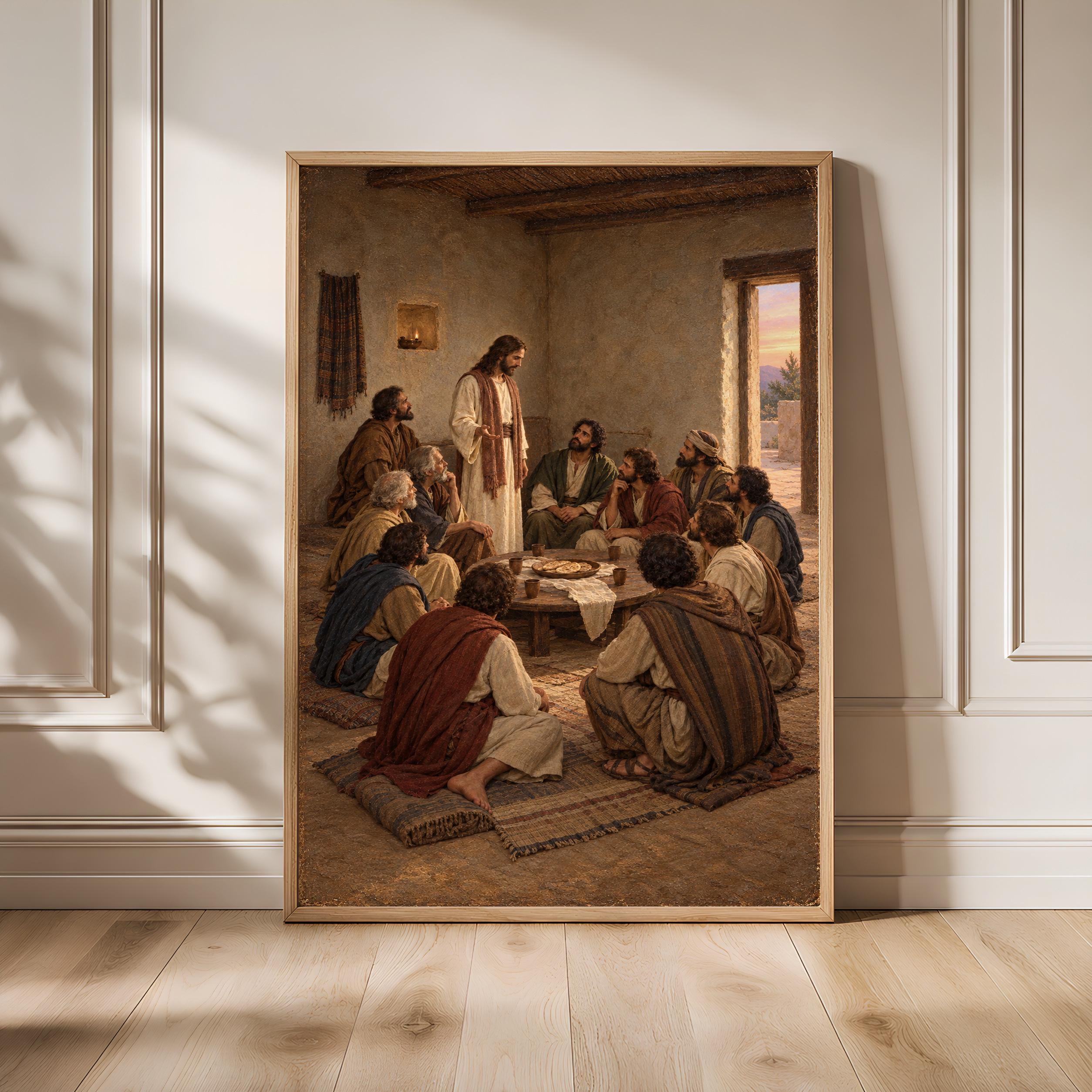 Jesus Last Supper Wall Art, Neutral Biblical Oil Painting, Easter Gift – Calm Wall Art by Artsify - Image 1