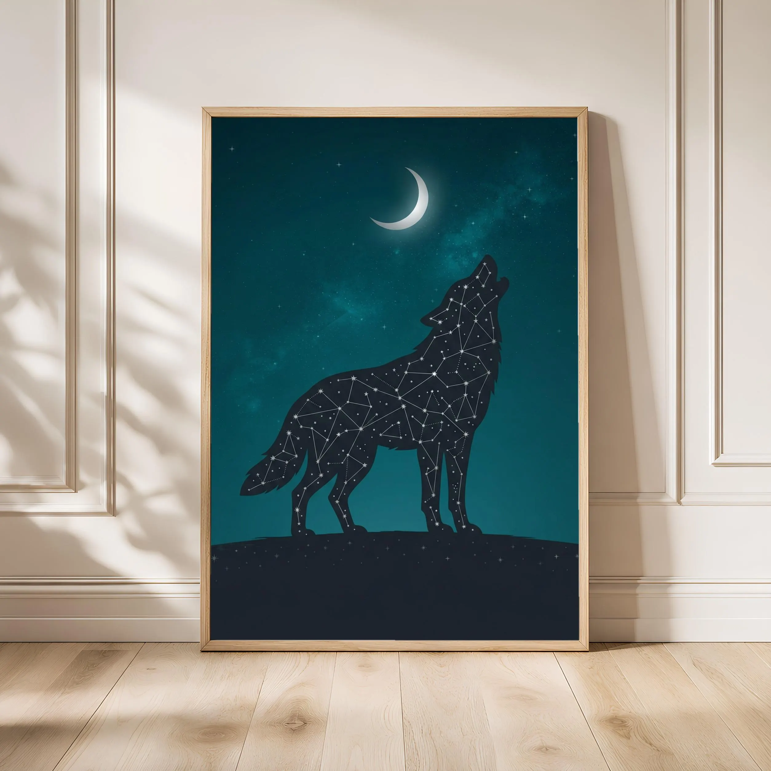 Constellation Wolf Print, Celestial Night Sky Wall Art, Charcoal Teal Poster, Office Decor, Housewarming Gift – Calm Wall Art by Artsify - Image 1