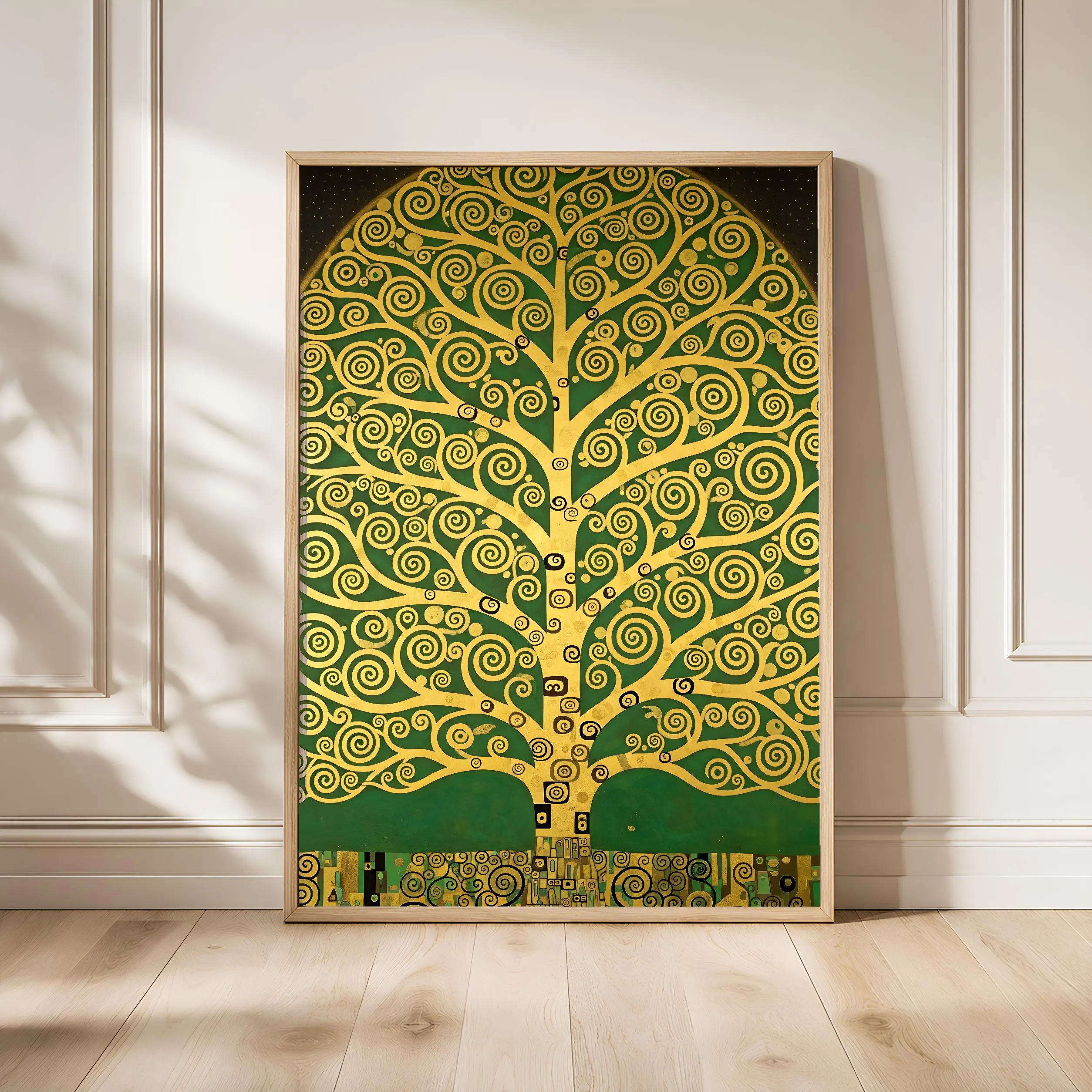 Klimt Style Tree Print, Symbolist Gold Ornamental Poster, Emerald Wall Art, Living Room Decor, Housewarming Gift – Calm Wall Art by Artsify - Image 1