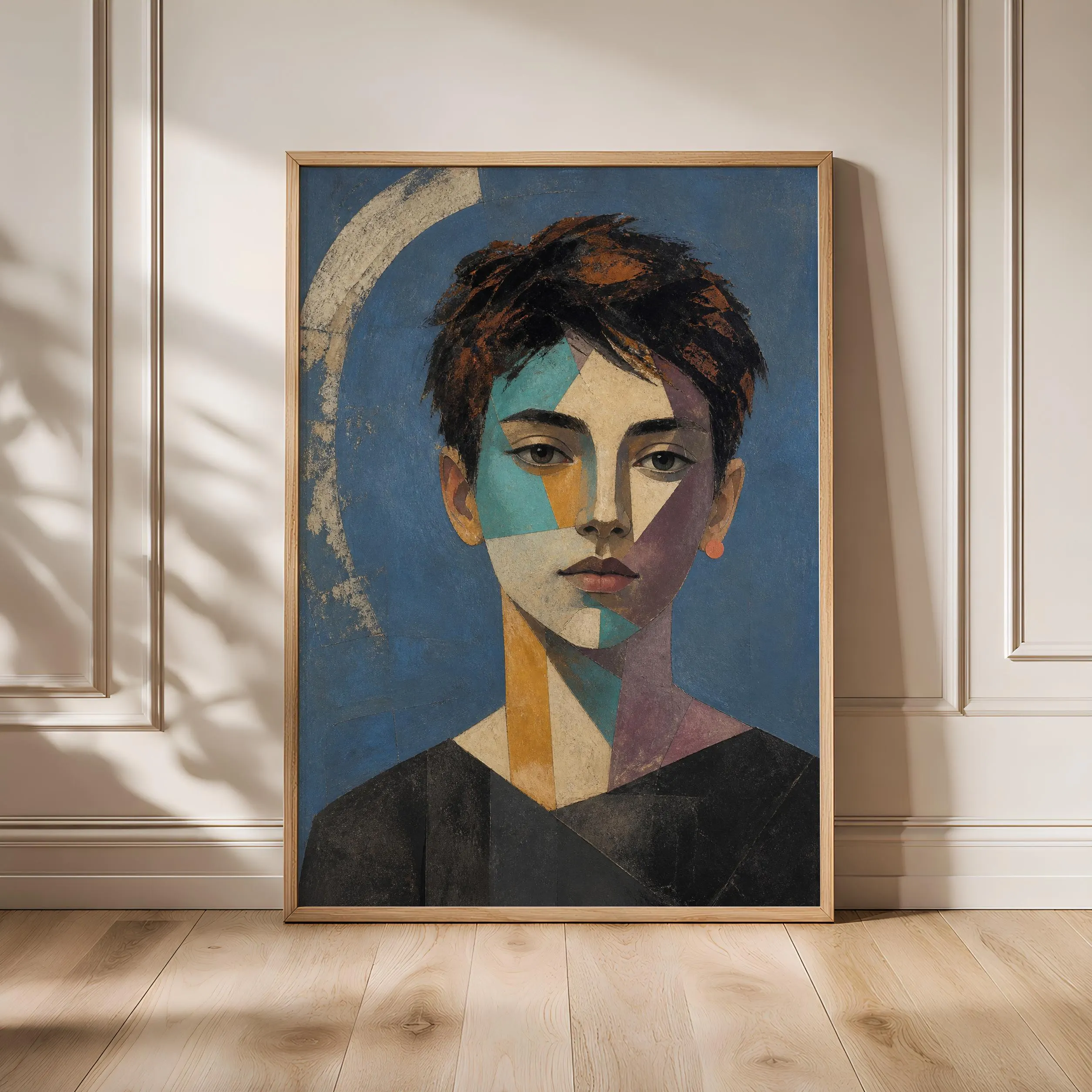 Cubist Portrait Print, Painted Paper Wall Art, Coral Slate Poster, Housewarming Gift – Calm Wall Art by Artsify - Image 1
