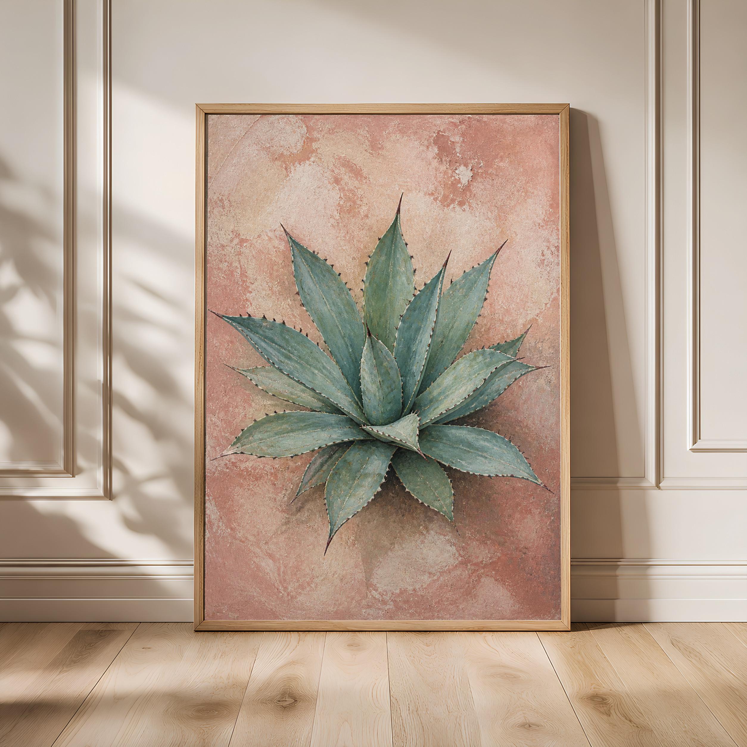 Blue Agave Wall Art, Textured Desert Botanical Painting Print – Calm Wall Art by Artsify - Image 1