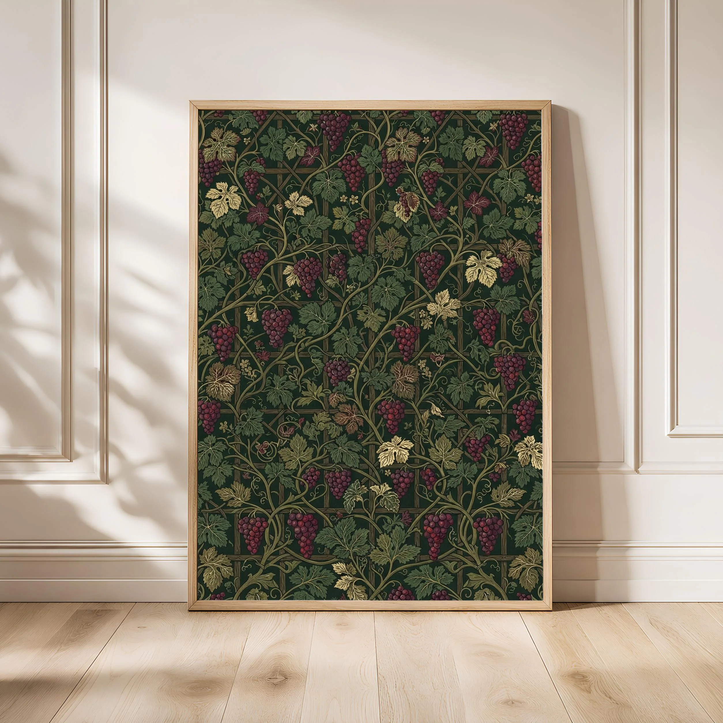 William Morris Style Print, Arts and Crafts Grapevine Poster, Burgundy Trellis Wall Art, Kitchen Decor, Housewarming Gift – Calm Wall Art by Artsify - Image 1