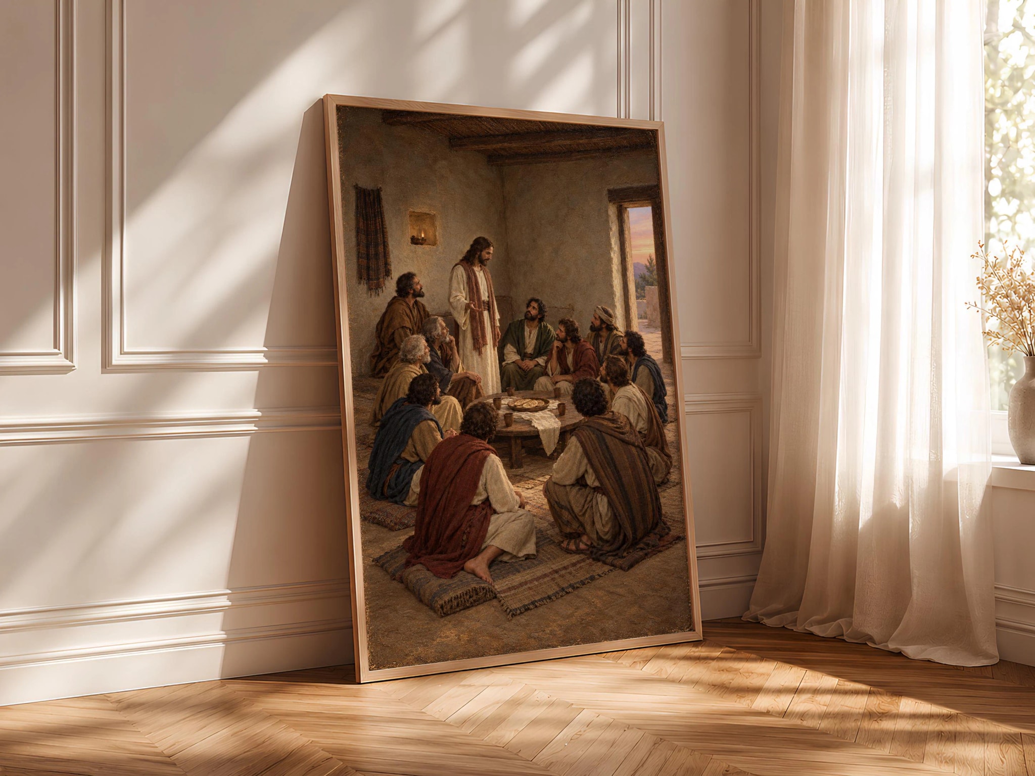 Jesus Last Supper Wall Art, Neutral Biblical Oil Painting, Easter Gift – Calm Wall Art by Artsify thumbnail 4