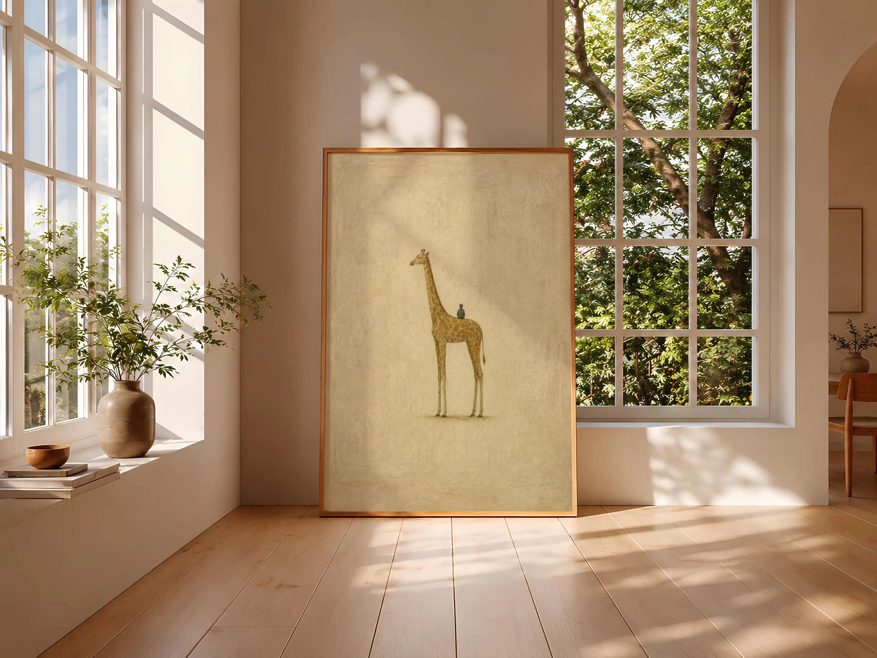Giraffe Traveler Wall Art, Minimal Surreal Folk Animal Poster – Calm Wall Art by Artsify thumbnail 3