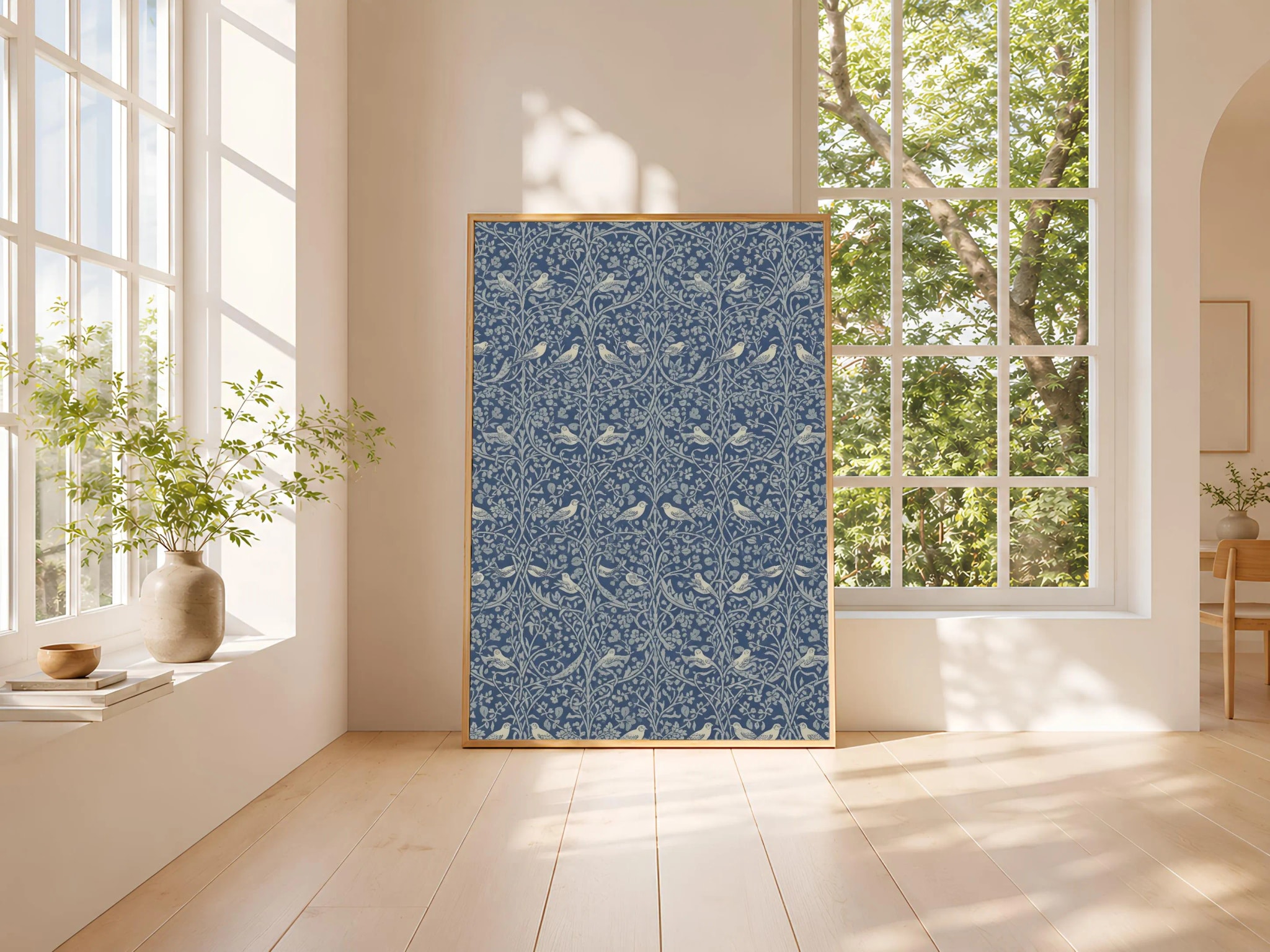 William Morris Style Print, Arts and Crafts Willow Poster, Indigo Bird Wall Art, Living Room Decor, Housewarming Gift – Calm Wall Art by Artsify thumbnail 3