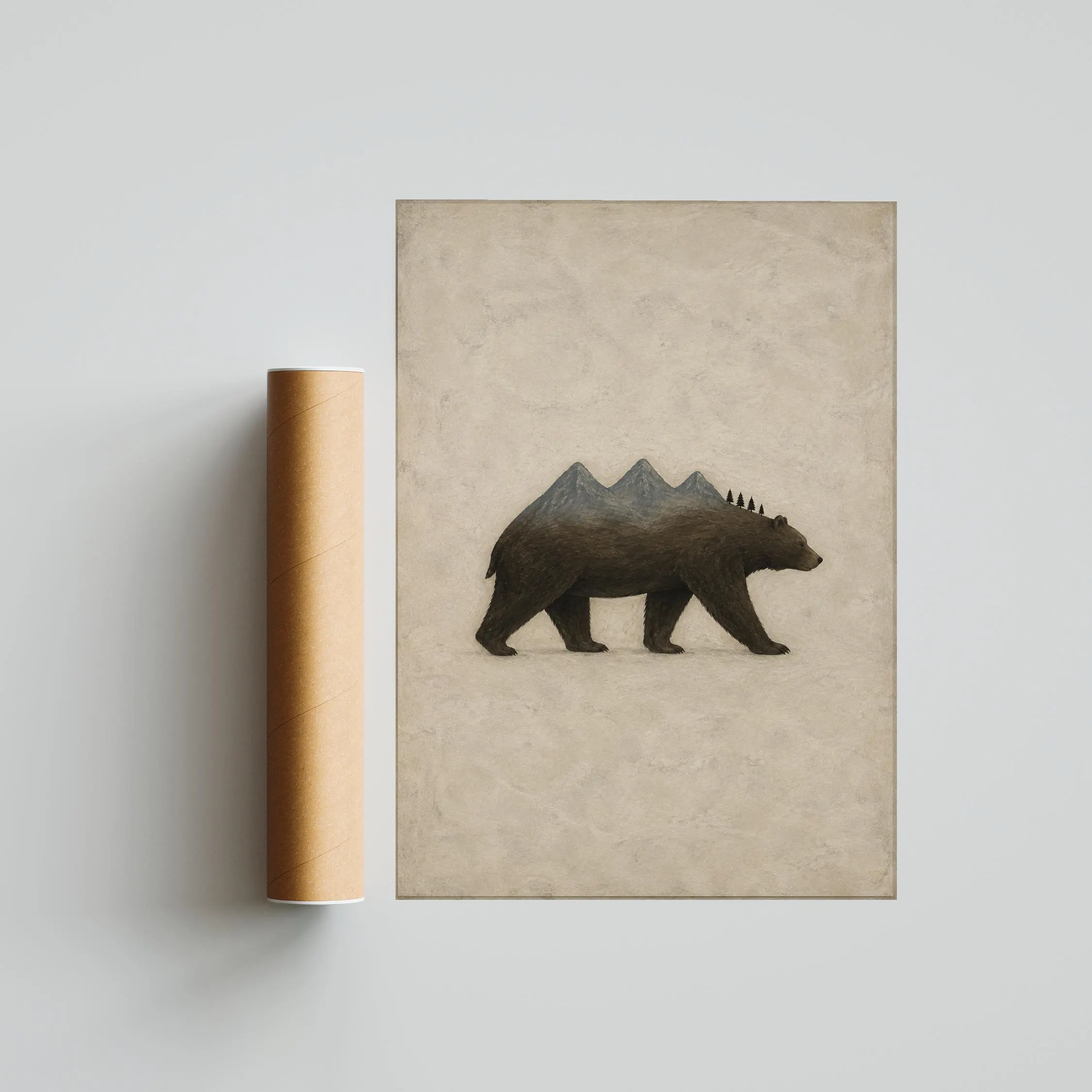 Mountain Bear Wall Art, Minimal Surreal Folk Animal Landscape – Calm Wall Art by Artsify thumbnail 5