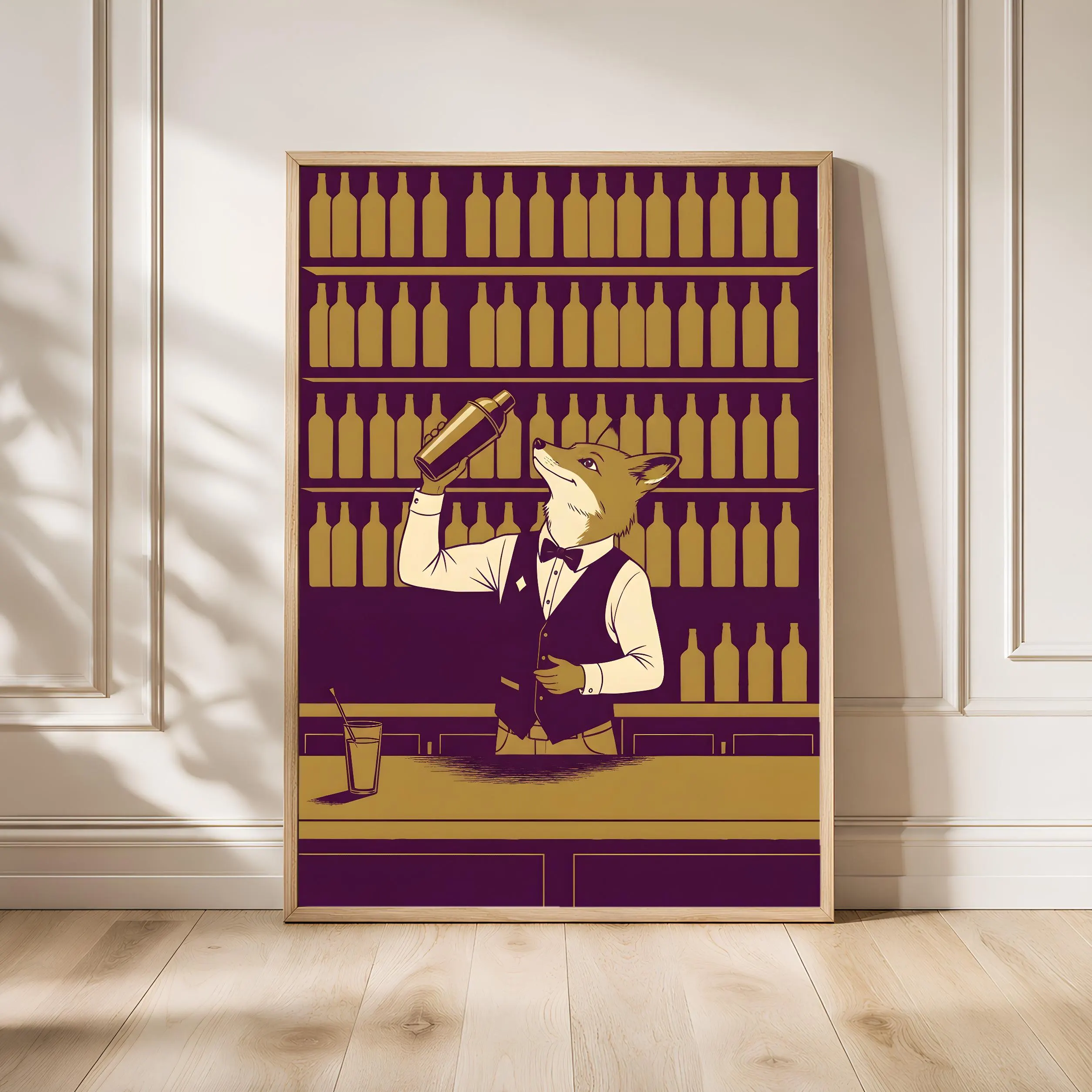 Fox Bartender Art Print, Funny Animal Poster, Retro Home Bar Wall Art, Quirky Cocktail Decor, Bar Cart Gift, Housewarming Gift – Calm Wall Art by Artsify