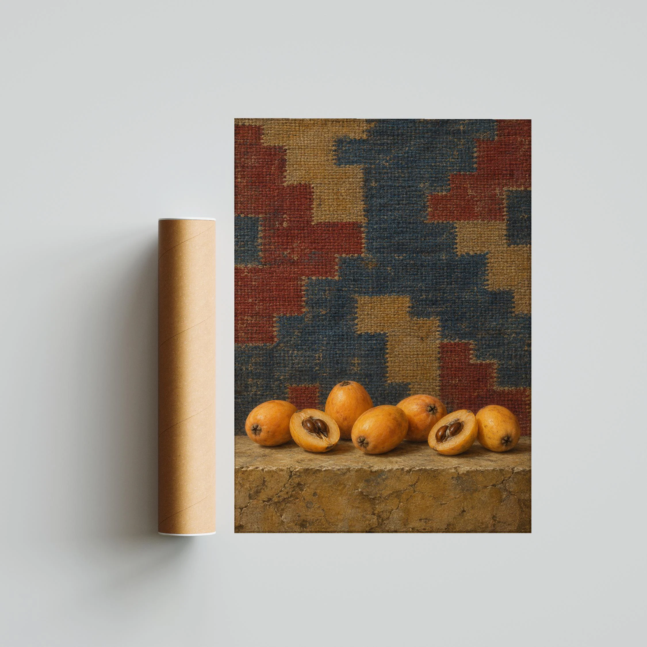 Loquat Fruit Wall Art, Vintage Kilim Still Life Painting – Calm Wall Art by Artsify thumbnail 5