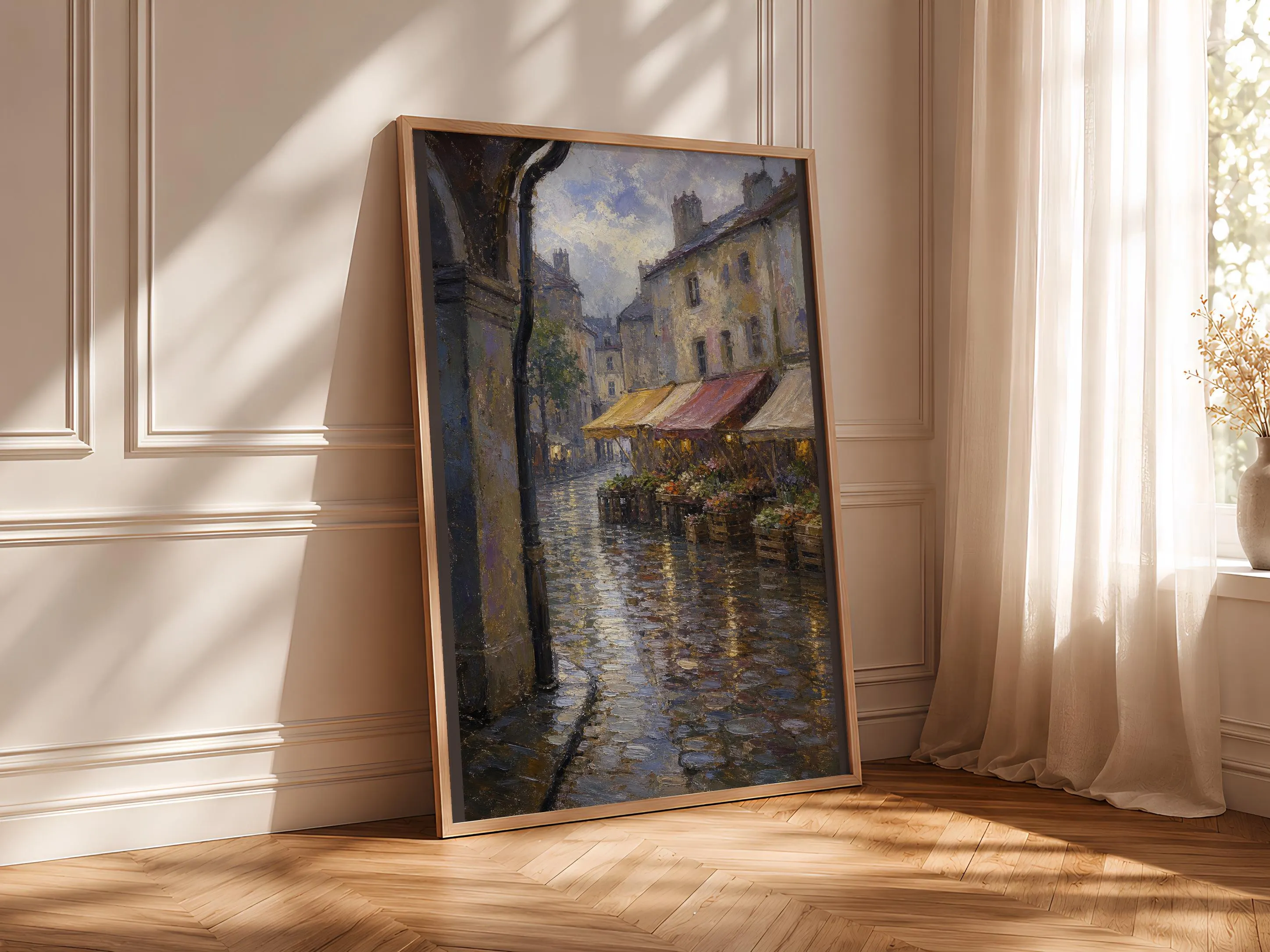 Monet Style Market Print, Impressionist Cityscape Wall Art, Rainy European Poster, Vintage Street Decor, Housewarming Gift – Calm Wall Art by Artsify thumbnail 4