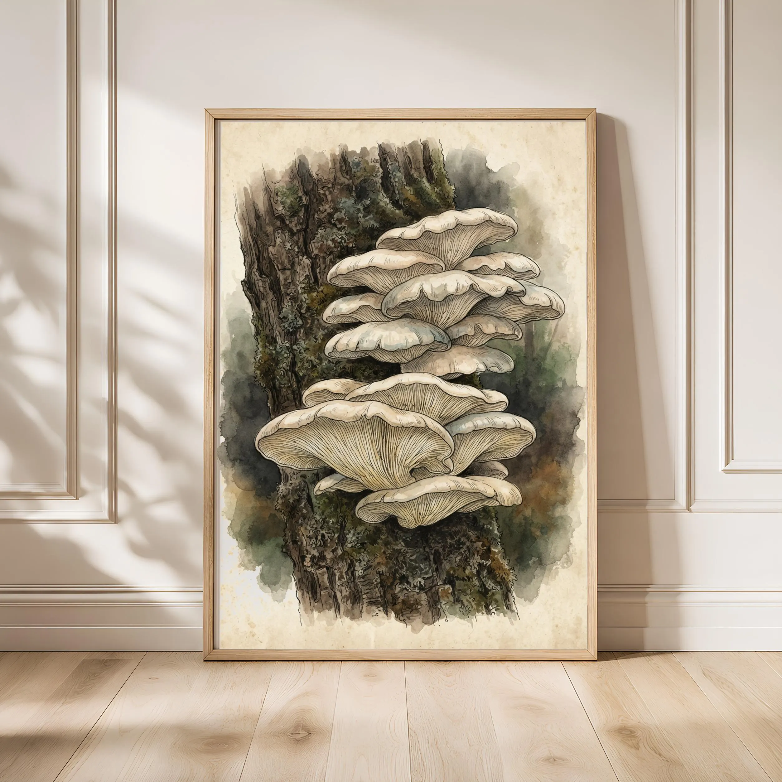 Oyster Mushroom Print, Vintage Botanical Poster, Charcoal Wall Art, Cottagecore Decor, Housewarming Gift – Calm Wall Art by Artsify