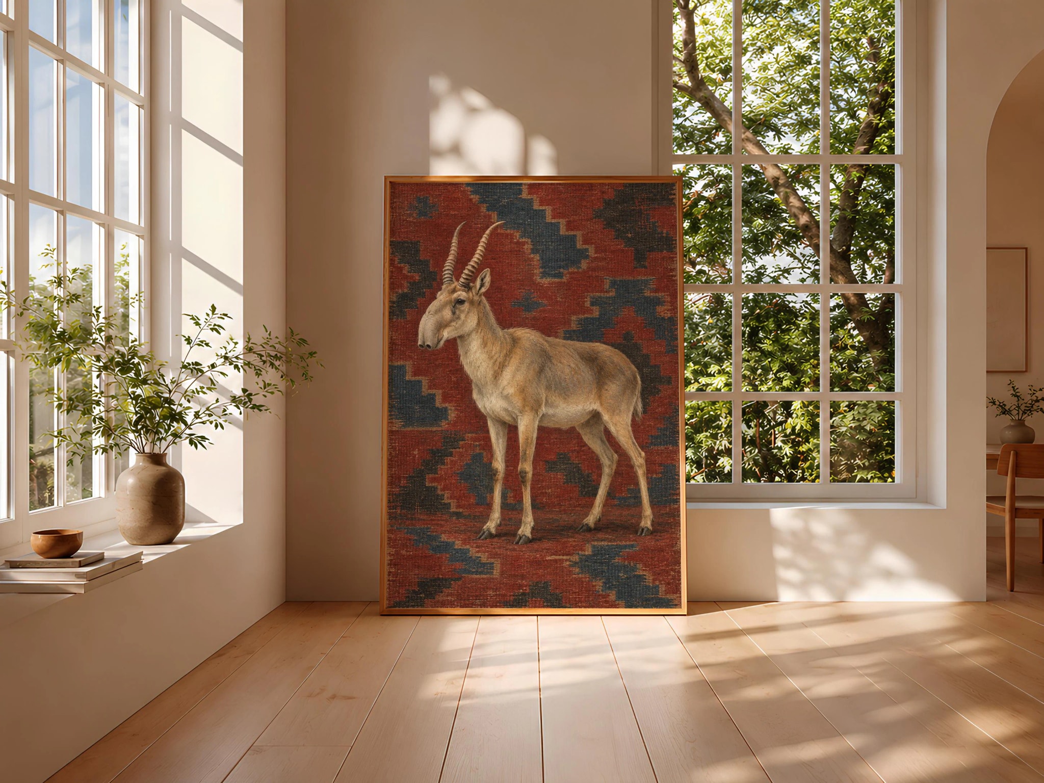 Saiga Antelope Wall Art, Vintage Kilim Wildlife Painting – Calm Wall Art by Artsify thumbnail 3