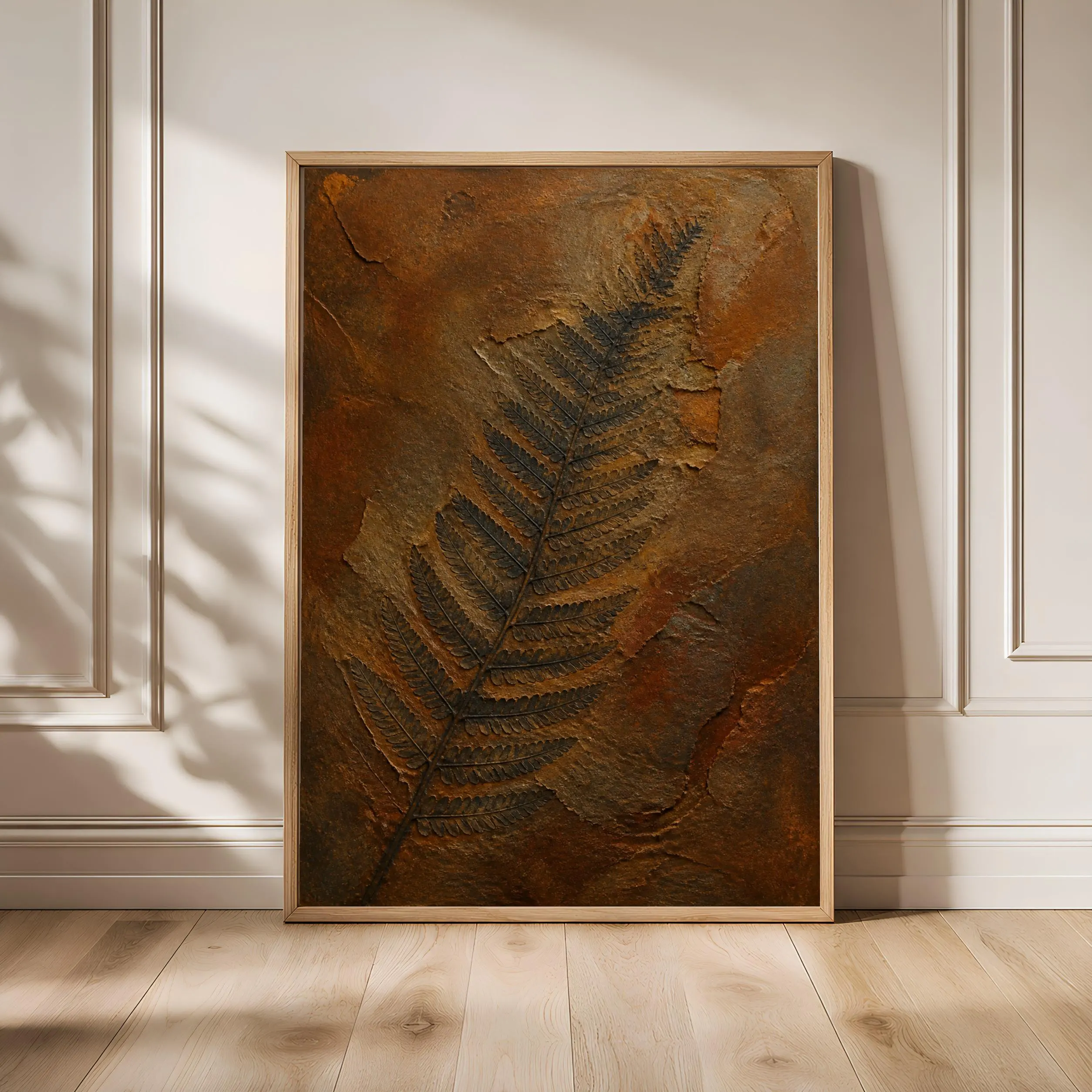 Fossil Fern Print, Iron Shale Encaustic Wall Art, Mineral Relief Poster, Housewarming Gift – Calm Wall Art by Artsify