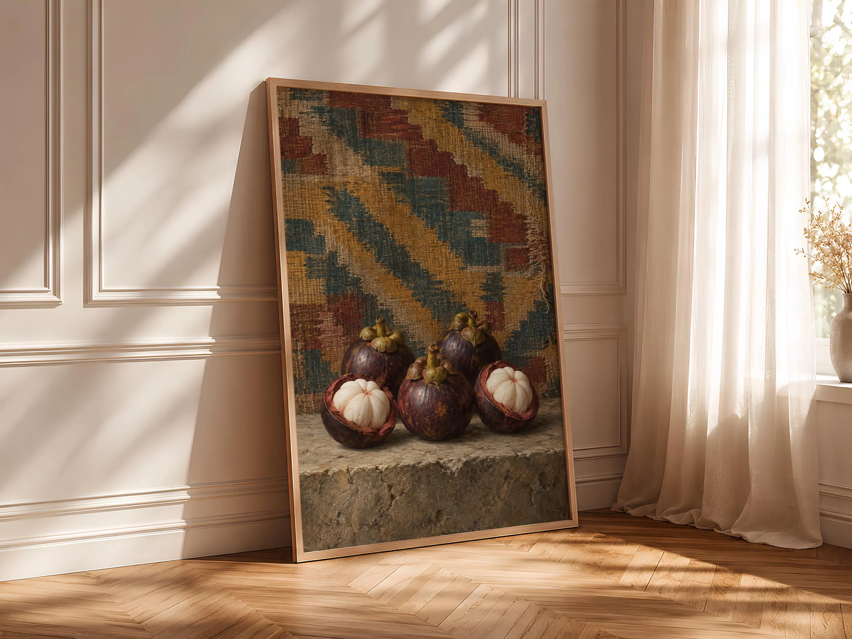 Mangosteen Wall Art, Antique Kilim Tropical Fruit Painting – Calm Wall Art by Artsify thumbnail 4