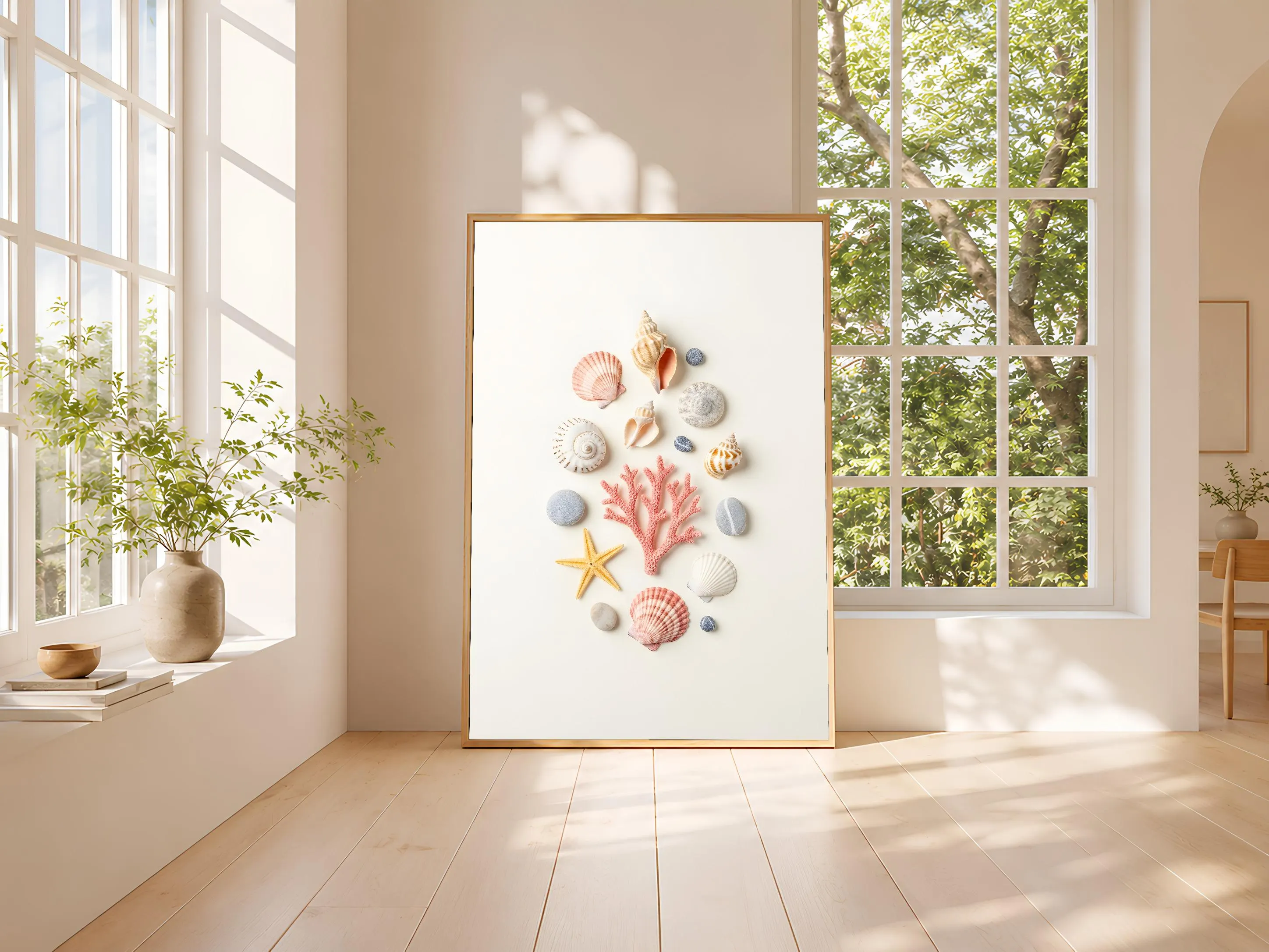 Seashell Coral Print, Beach Collection Poster, Coastal Bathroom Wall Art, Spa Decor, Housewarming Gift – Calm Wall Art by Artsify thumbnail 3