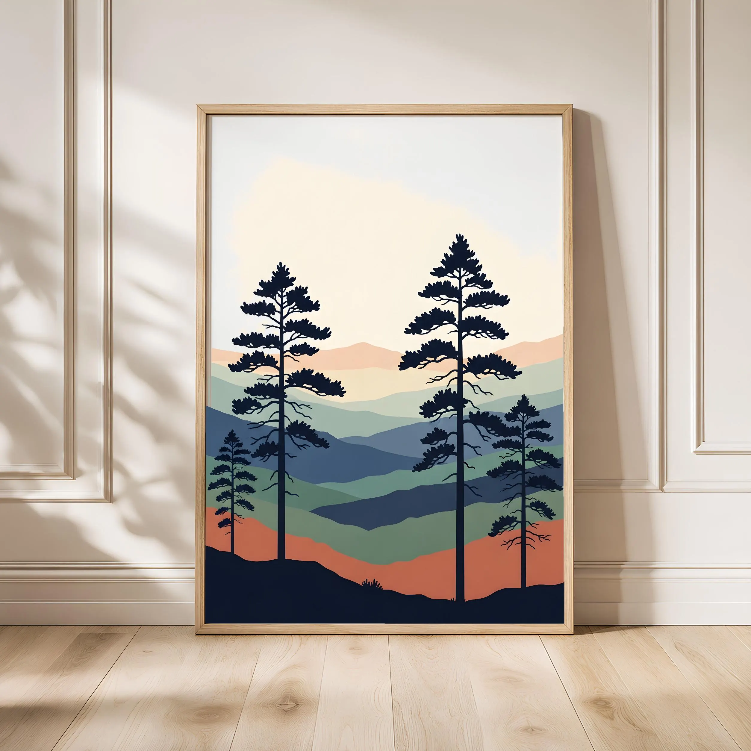 Vintage Japanese Mountain Poster, Misty Pine Forest Wall Art, Woodblock Style Print, Zen Nature Decor, A1/A2/A3/A4, Housewarming Gift – Calm Wall Art by Artsify