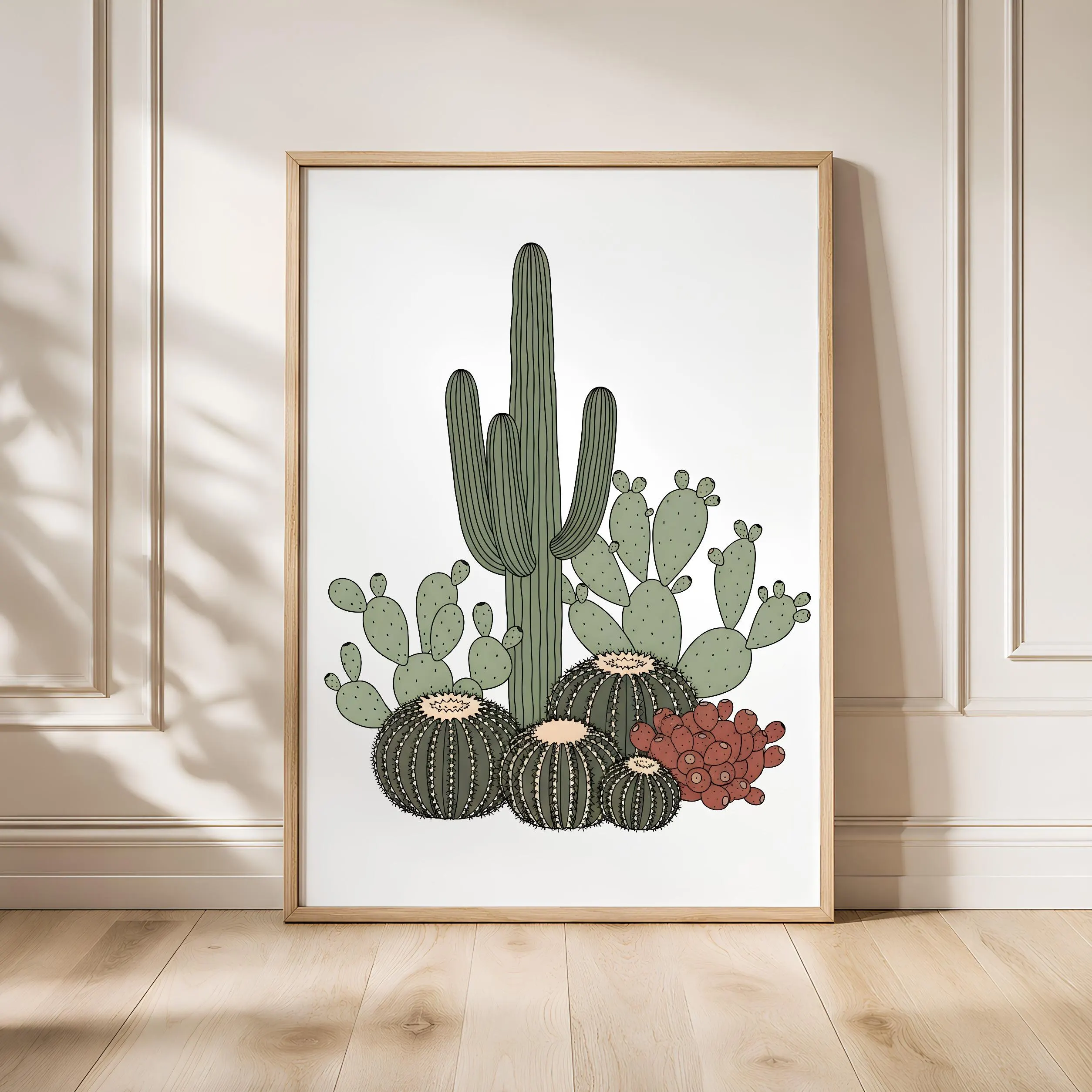 Desert Cactus Garden Print, Botanical Southwestern Poster, Boho Plant Wall Art, Living Room Decor, Housewarming Gift – Calm Wall Art by Artsify