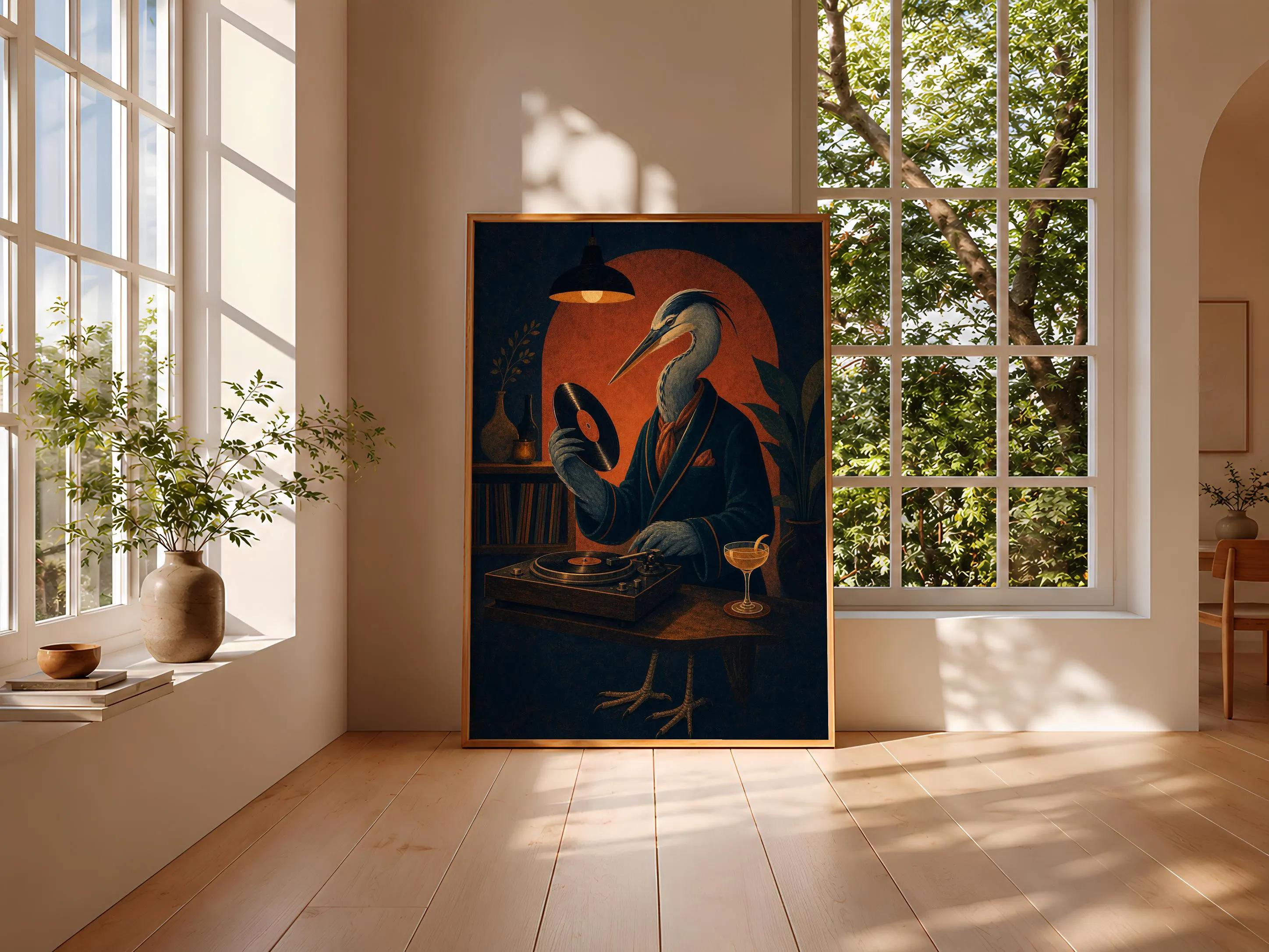 Heron Vinyl Record Art Print, Retro Listening Bar Poster, Mid Century Bird Wall Art, Music Lover Decor, Housewarming Gift – Calm Wall Art by Artsify thumbnail 3