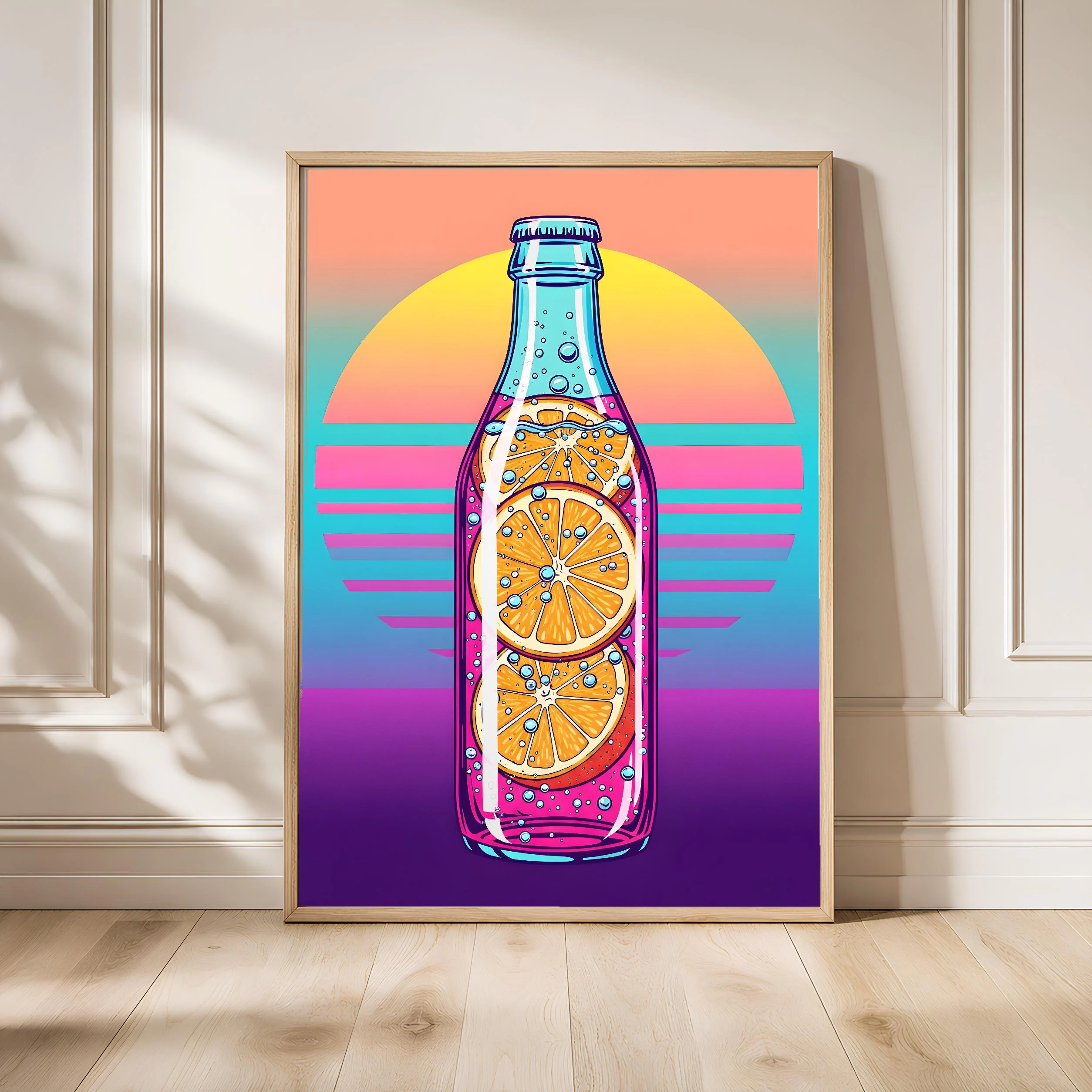Retro Soda Poster, Vaporwave Drink Print, 80s Aesthetic Wall Art, Fun Kitchen Bar Decor, Housewarming Gift – Calm Wall Art by Artsify