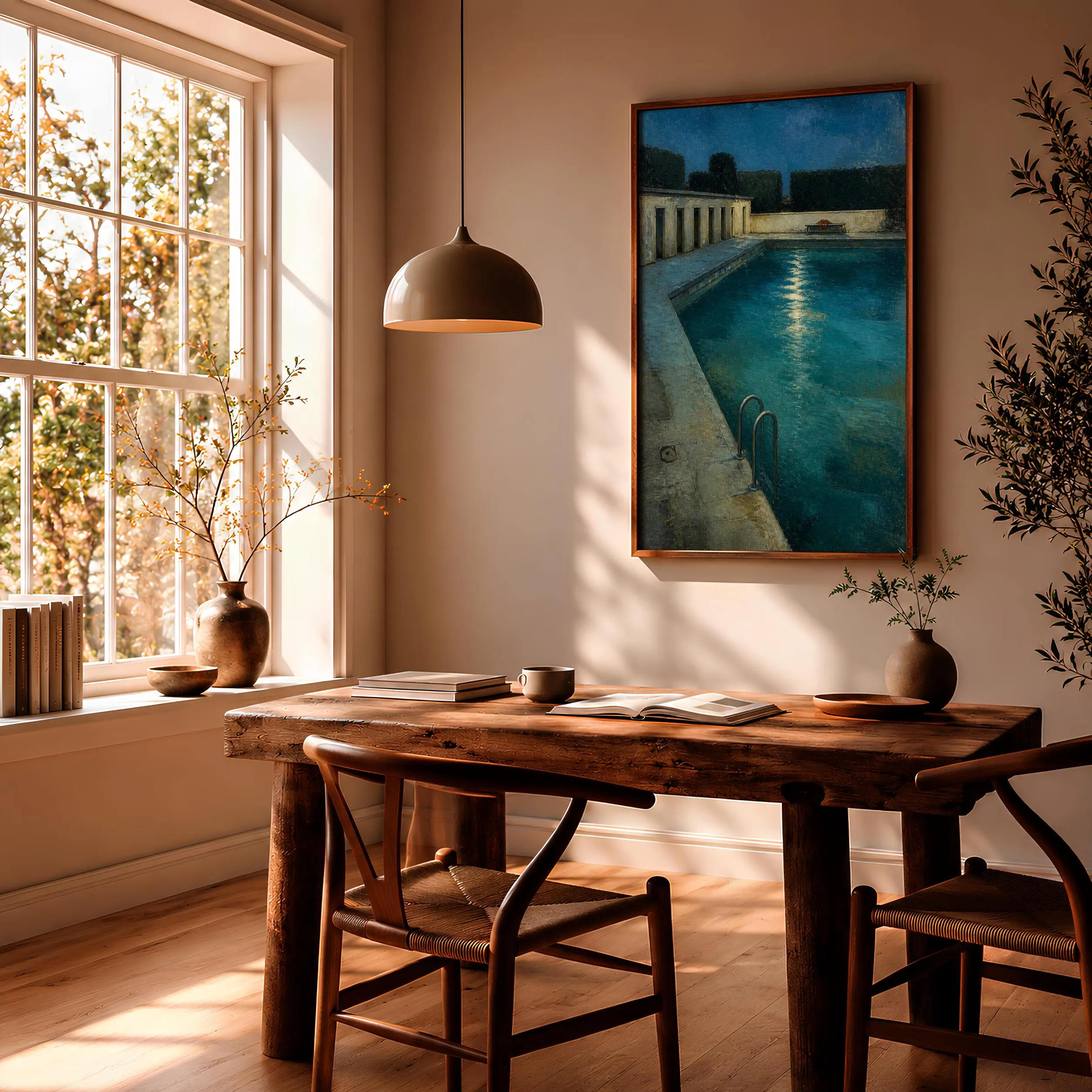 After Hours Lido Wall Art, Nocturnal Swimming Pool Painting, Moody Teal Poolside Print – Calm Wall Art by Artsify thumbnail 2
