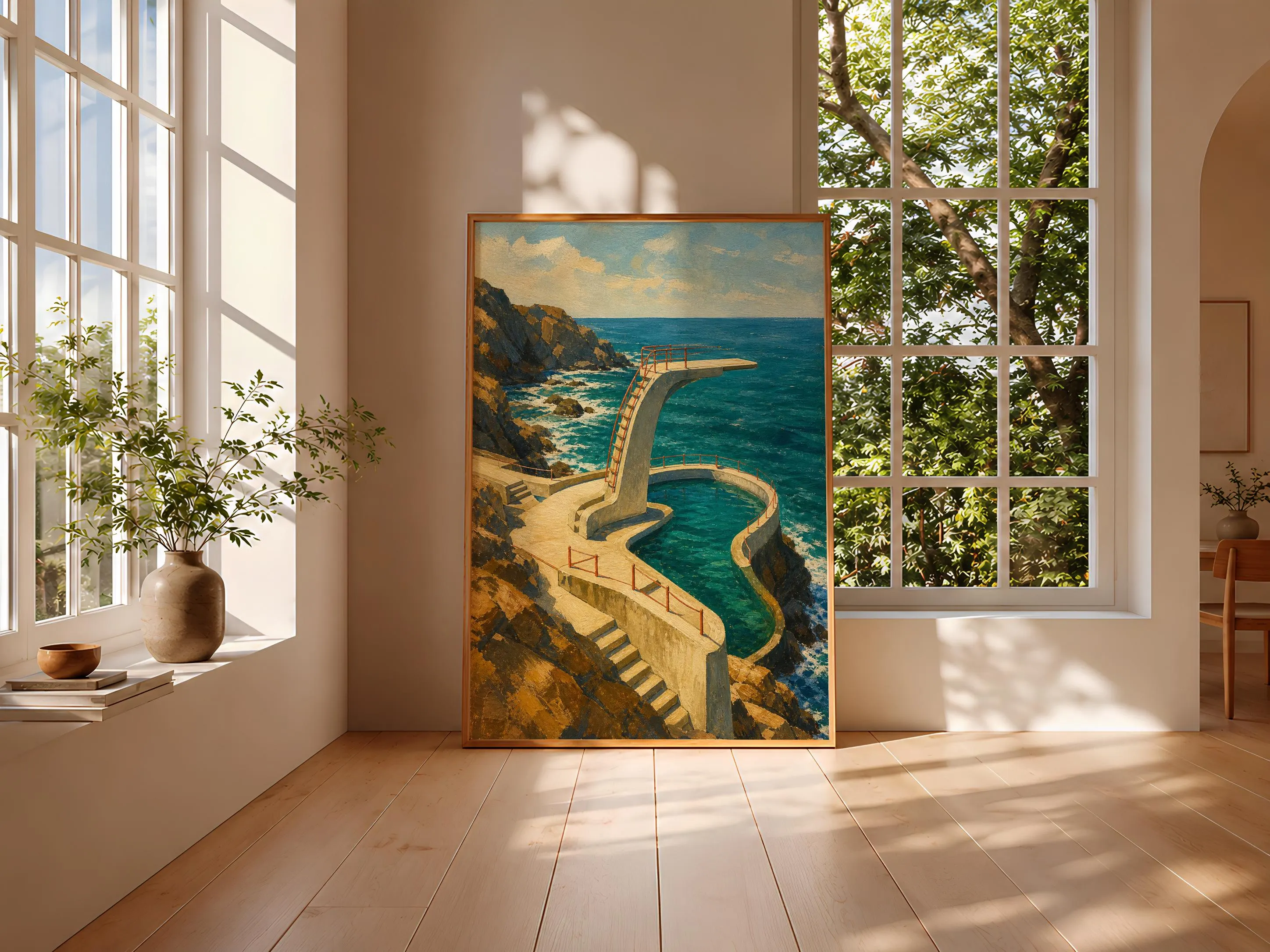 Sea Pool Diving Print, Classic Swimming Wall Art, Coastal Bath House Poster, Retro Summer Decor, Housewarming Gift – Calm Wall Art by Artsify thumbnail 3