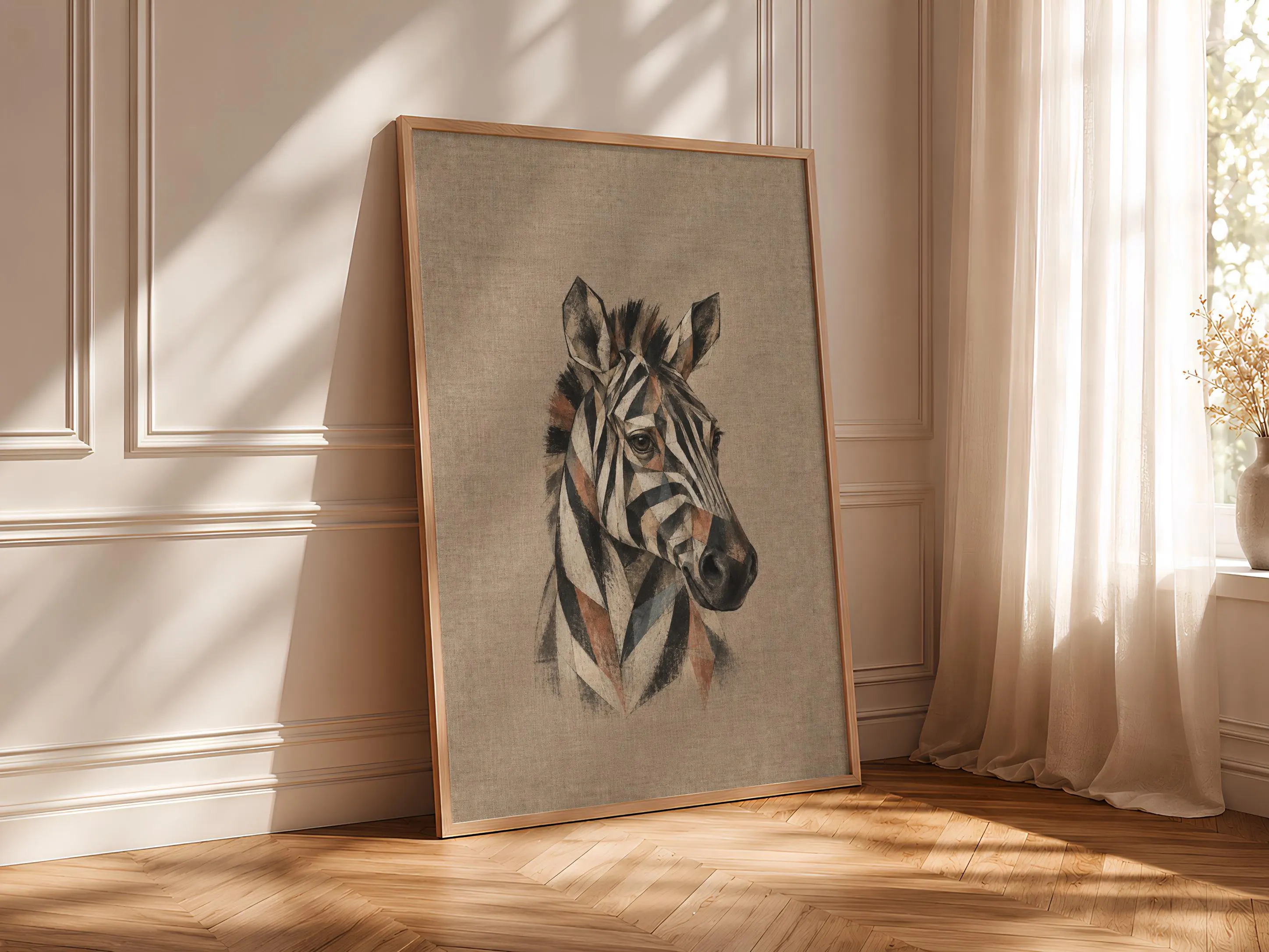 Cubist Zebra Wall Art, Abstract Geometric Safari Portrait, Black and White Decor – Calm Wall Art by Artsify thumbnail 4