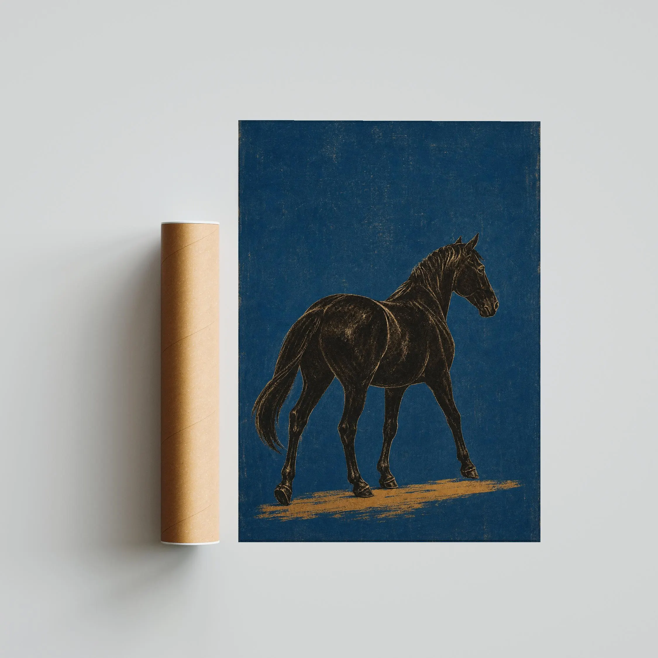 Vintage Horse Poster Print, Minimalist Equestrian Wall Art, Blue Horse Decor, Mid Century Western Art, Housewarming Gift – Calm Wall Art by Artsify thumbnail 5