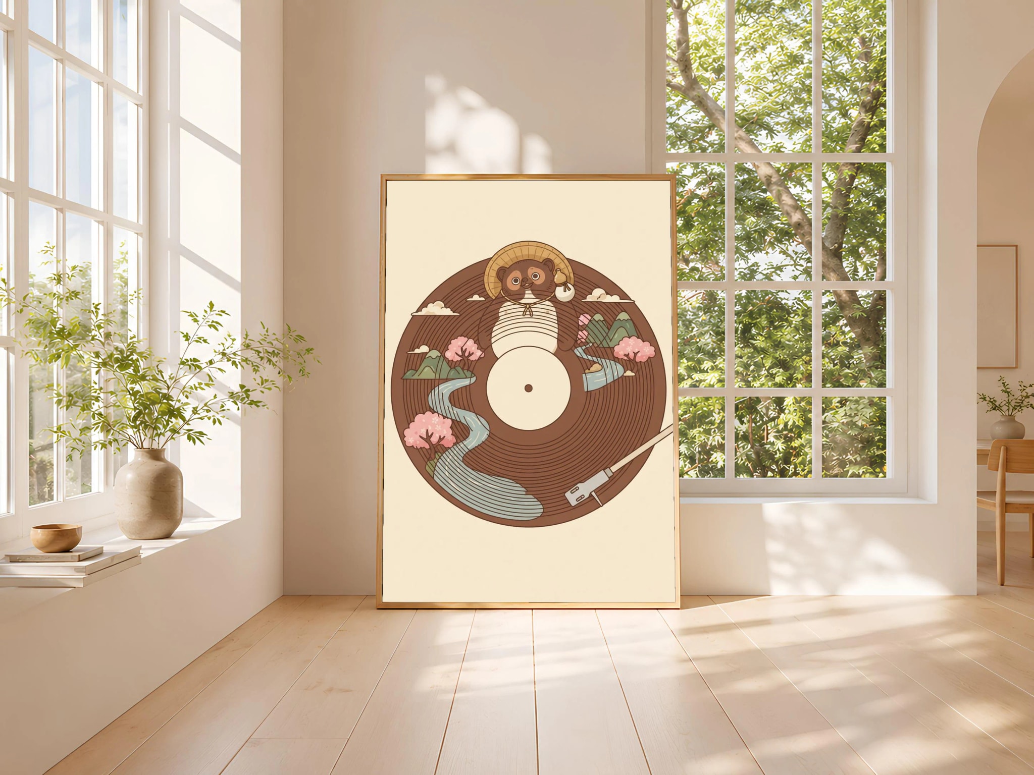 Tanuki Vinyl Record Print, Japanese Folklore Music Poster, Umber Wall Art, Housewarming Gift – Calm Wall Art by Artsify thumbnail 3