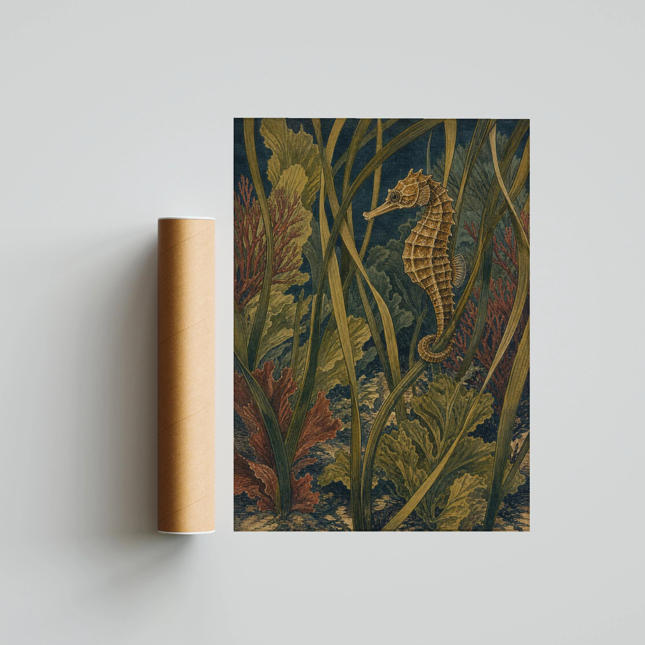 Seahorse Wall Art Print, Vintage Ocean Poster, Eelgrass Coastal Decor, Arts and Crafts Sea Life, Housewarming Gift – Calm Wall Art by Artsify thumbnail 5