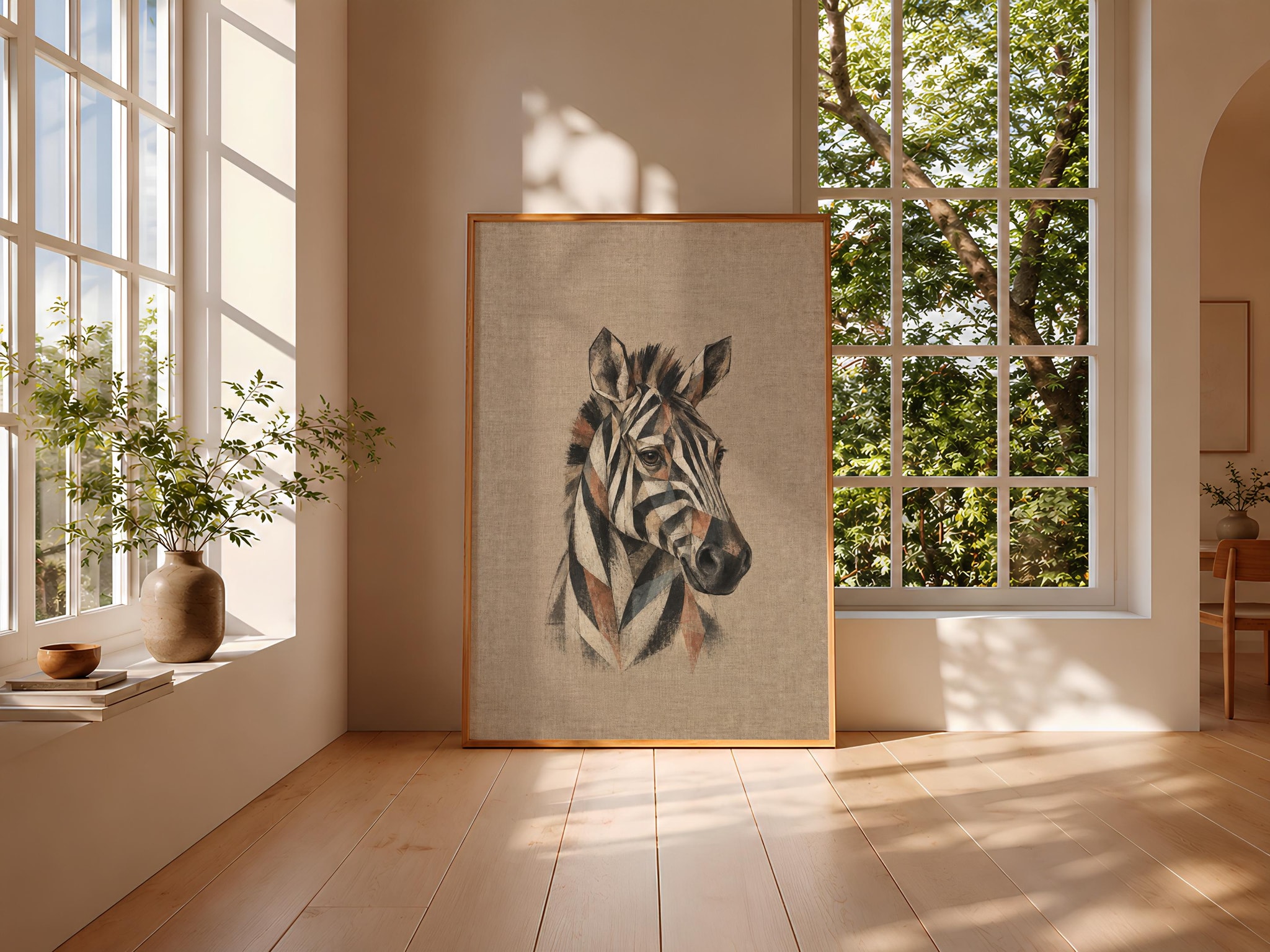 Cubist Zebra Wall Art, Abstract Geometric Safari Portrait, Black and White Decor – Calm Wall Art by Artsify thumbnail 3