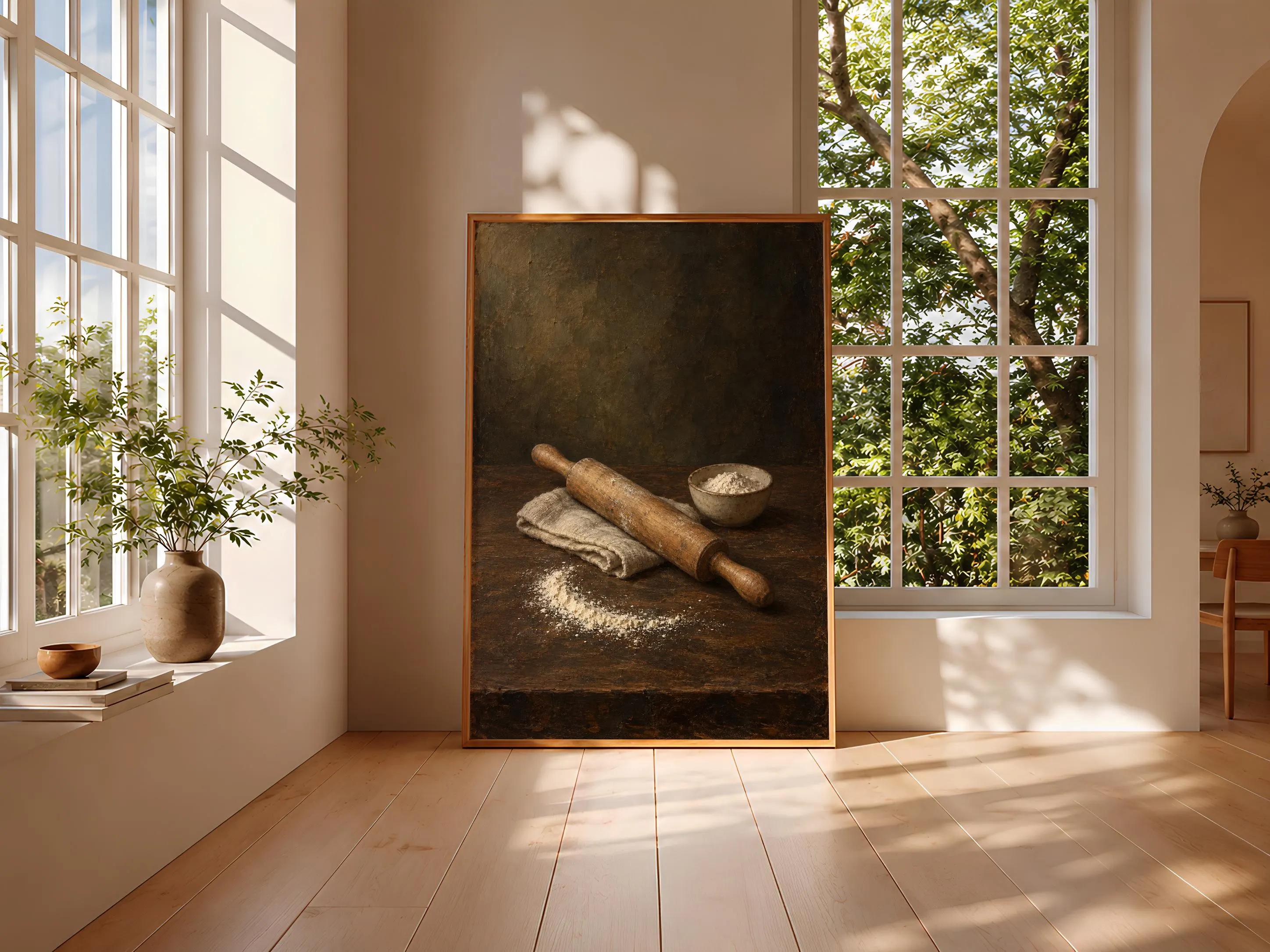 Rolling Pin and Flour Still Life Print, Moody Farmhouse Baking Art – Calm Wall Art by Artsify thumbnail 3