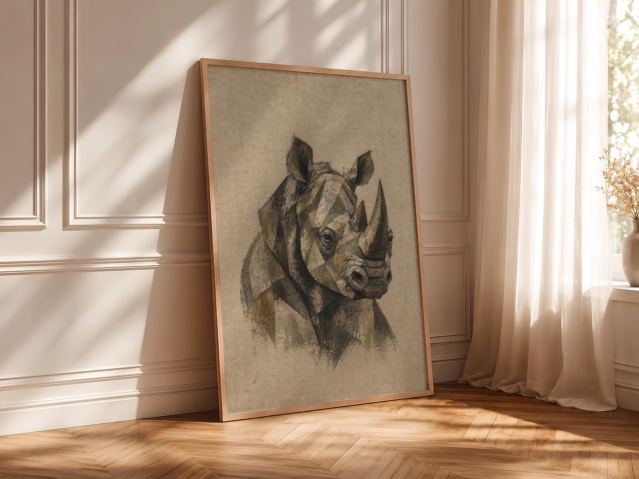 Cubist Rhino Wall Art, Abstract Geometric Wildlife Portrait, Modern Safari Decor – Calm Wall Art by Artsify thumbnail 4