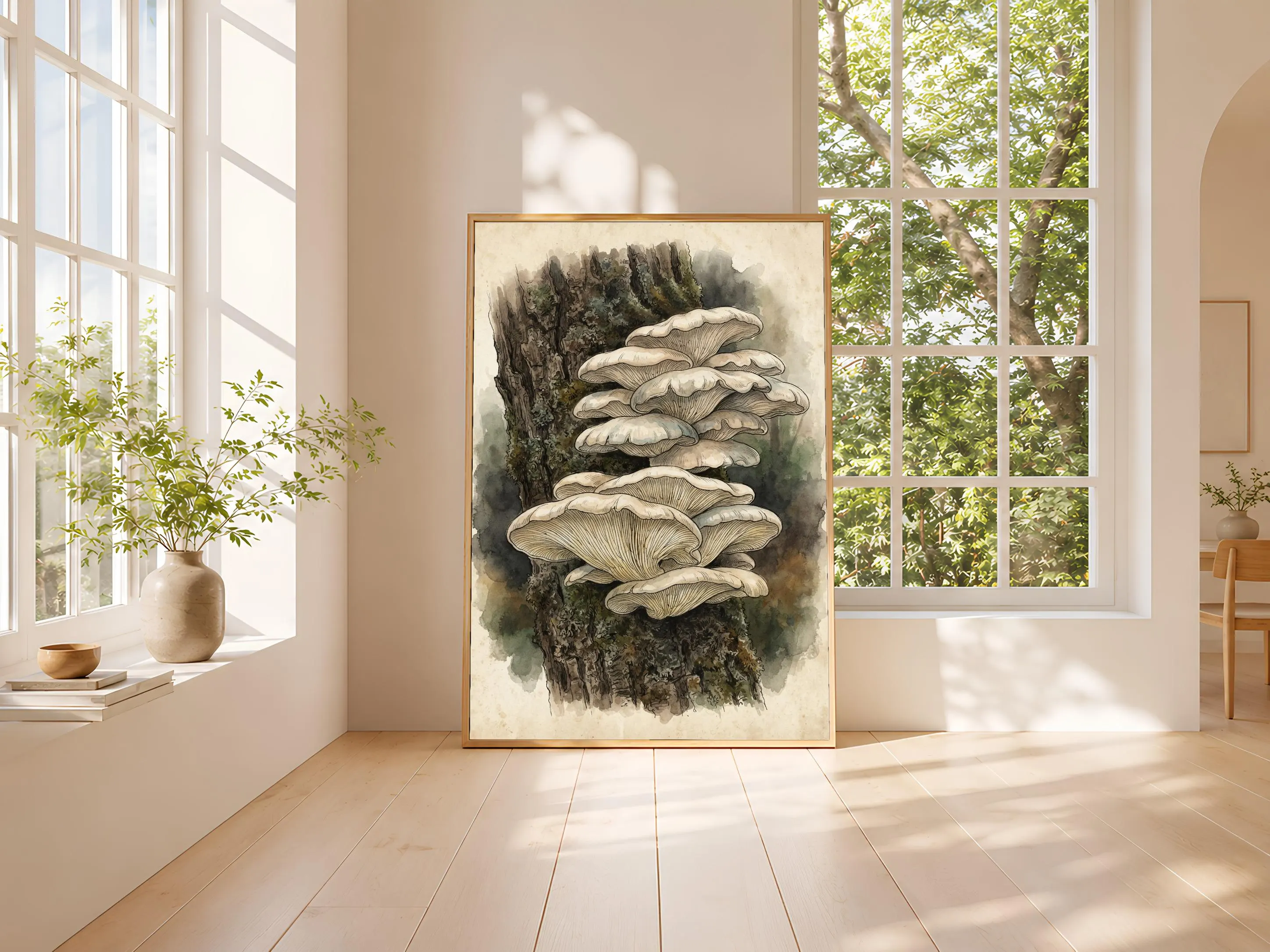 Oyster Mushroom Print, Vintage Botanical Poster, Charcoal Wall Art, Cottagecore Decor, Housewarming Gift – Calm Wall Art by Artsify thumbnail 3