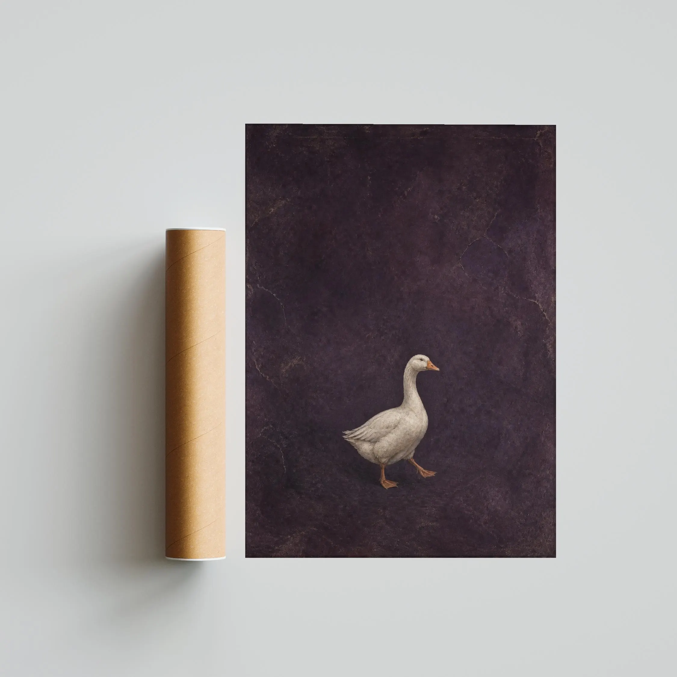 White Goose Wall Art, Aubergine Fresco Farmhouse Painting, Minimalist Animal Print, Housewarming Gift – Calm Wall Art by Artsify thumbnail 5