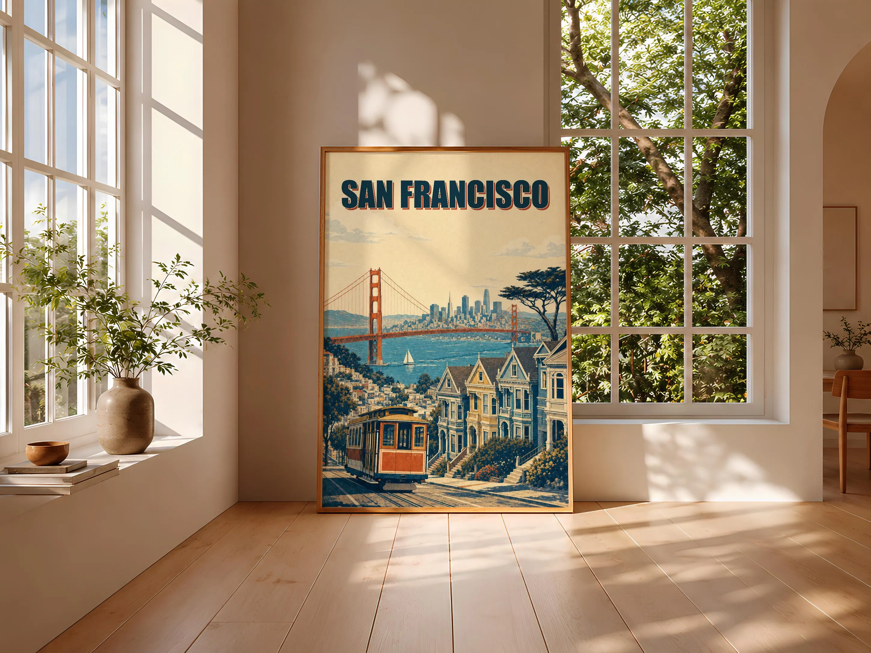 San Francisco Travel Poster Print, Vintage Skyline Wall Art, Bold Typography Poster, City Name Wall Decor, Housewarming Gift – Calm Wall Art by Artsify thumbnail 3
