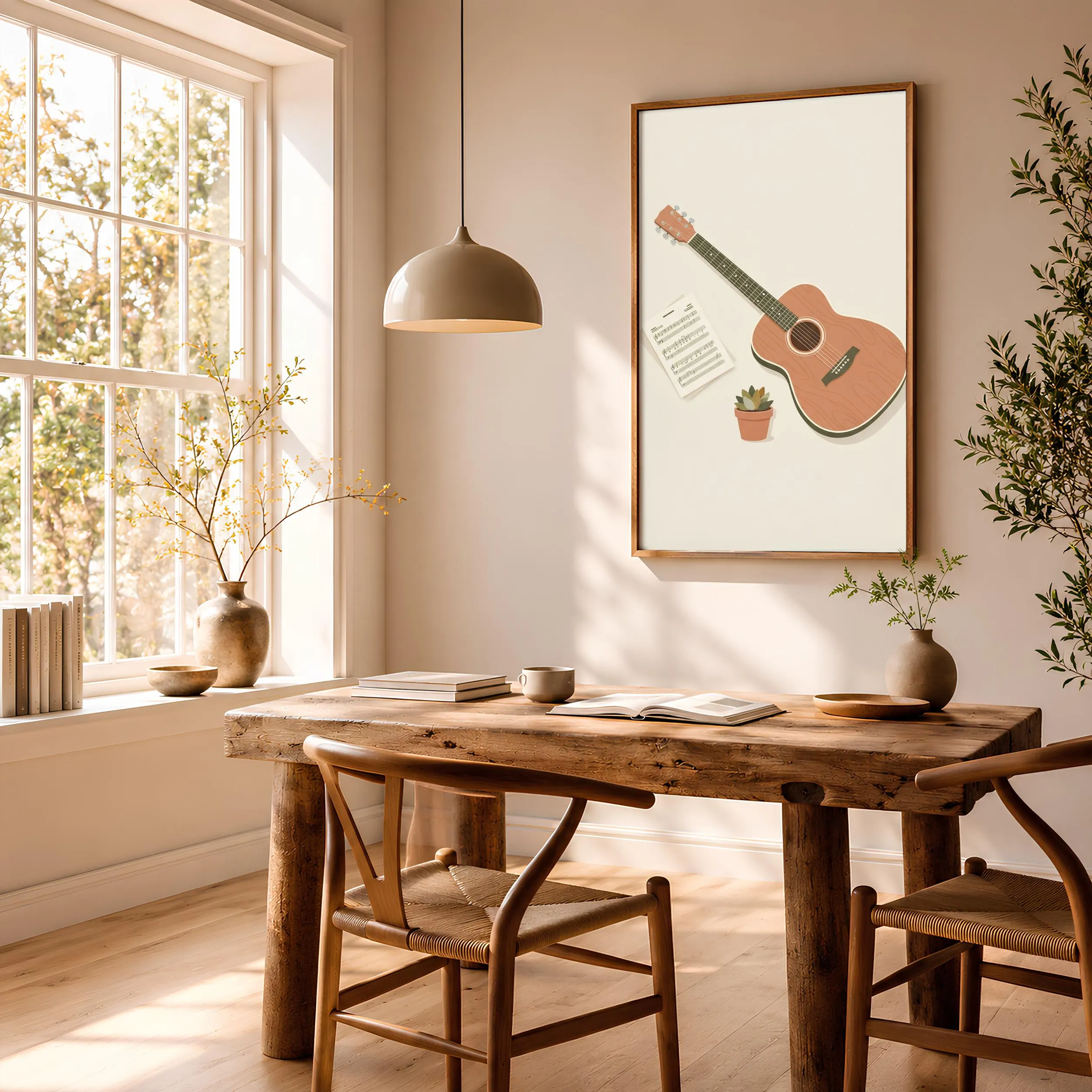 Acoustic Guitar Print, Japandi Music Room Poster, Terracotta Wall Art, Musician Gift, Housewarming Gift – Calm Wall Art by Artsify thumbnail 2