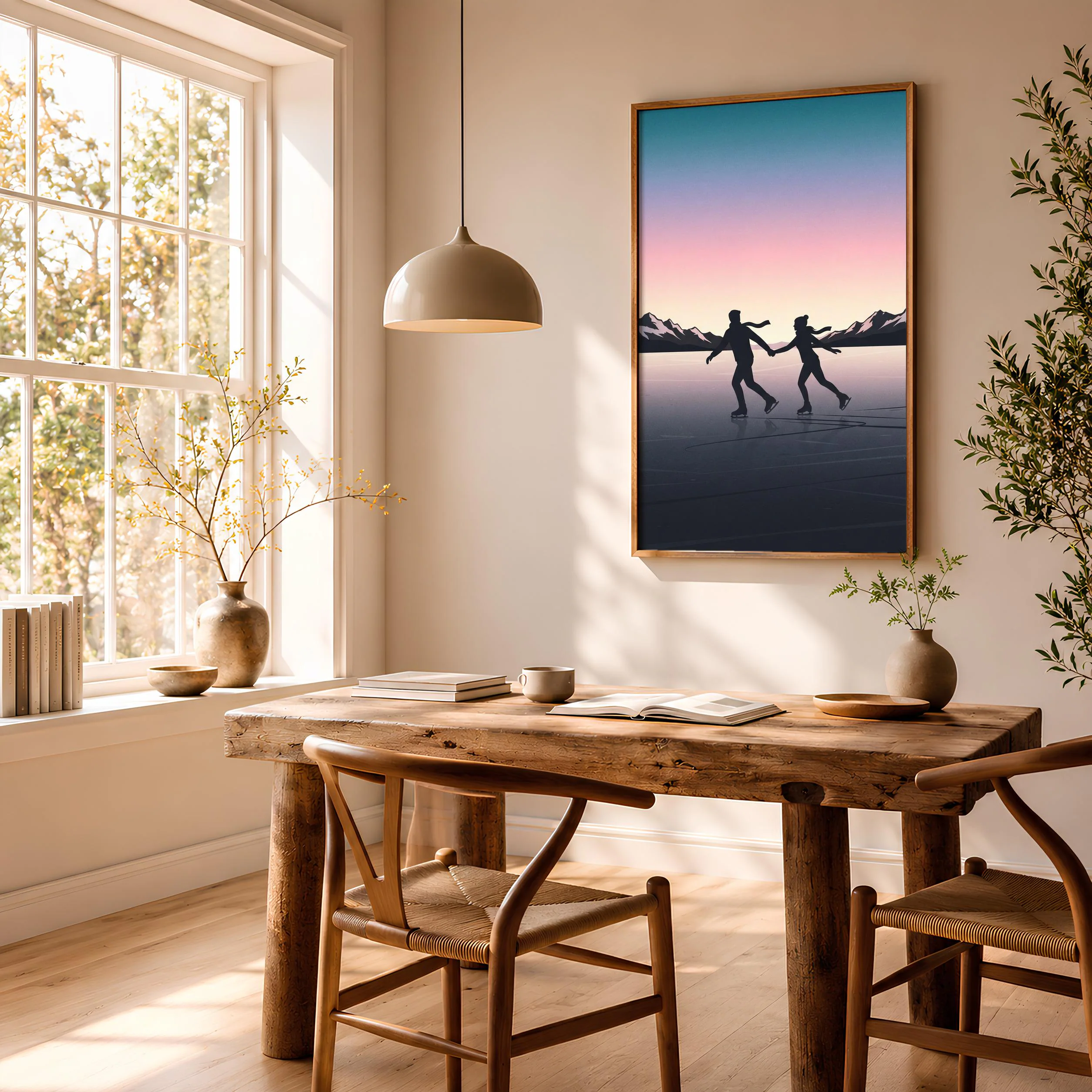 Ice Skaters Print, Winter Mountain Poster, Teal Lavender Wall Art, Skating Gift, Housewarming Gift – Calm Wall Art by Artsify thumbnail 2