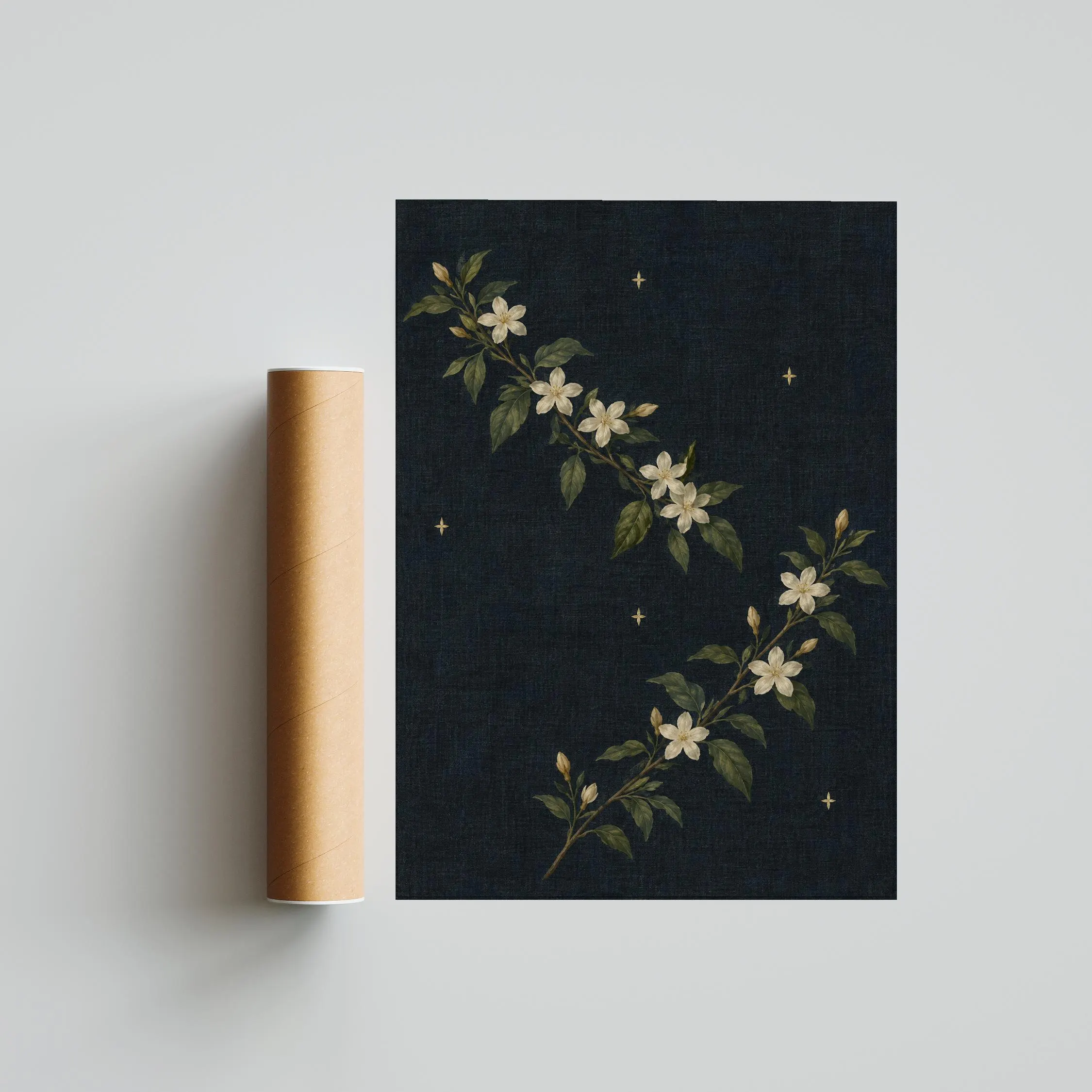 Night Jasmine Wall Art, Dark Blue Arts and Crafts Floral Painting – Calm Wall Art by Artsify thumbnail 5