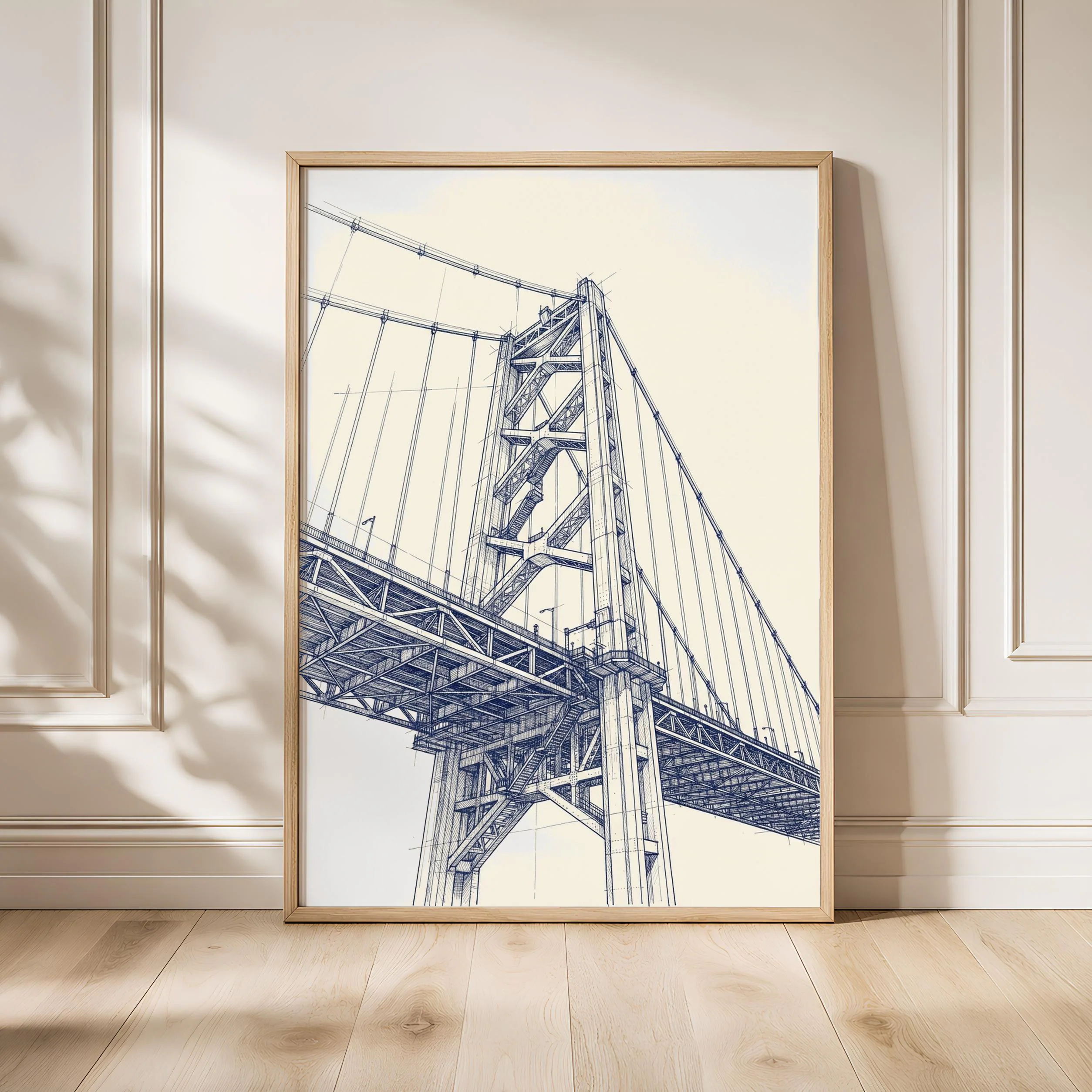 Suspension Bridge Line Art Print, Architectural Ink Sketch, Modern Poster, Office Decor, Housewarming Gift – Calm Wall Art by Artsify