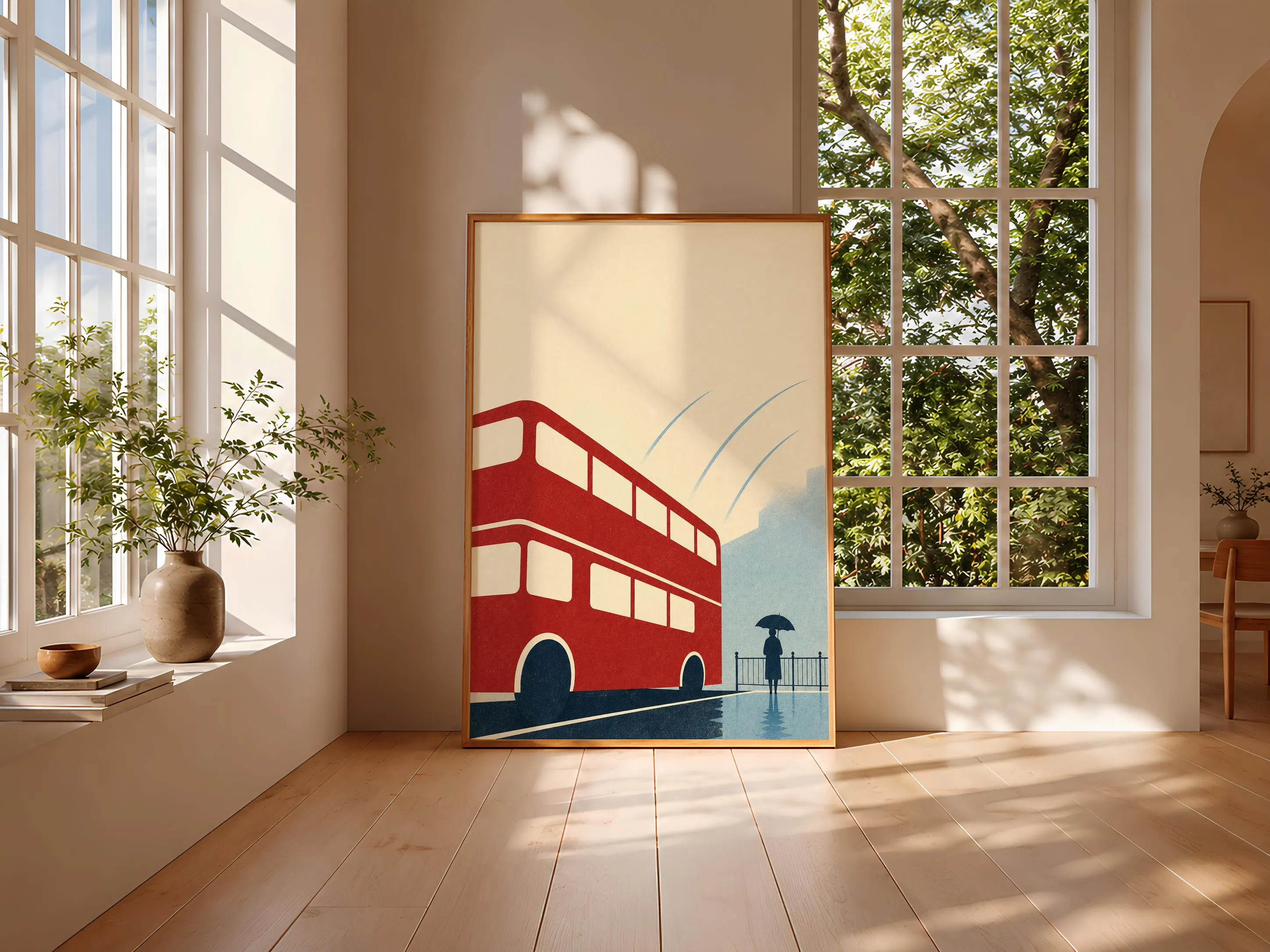 London Bus Poster Print, Minimalist Travel Wall Art, Vintage City Poster, British Wall Decor, Housewarming Gift – Calm Wall Art by Artsify thumbnail 3