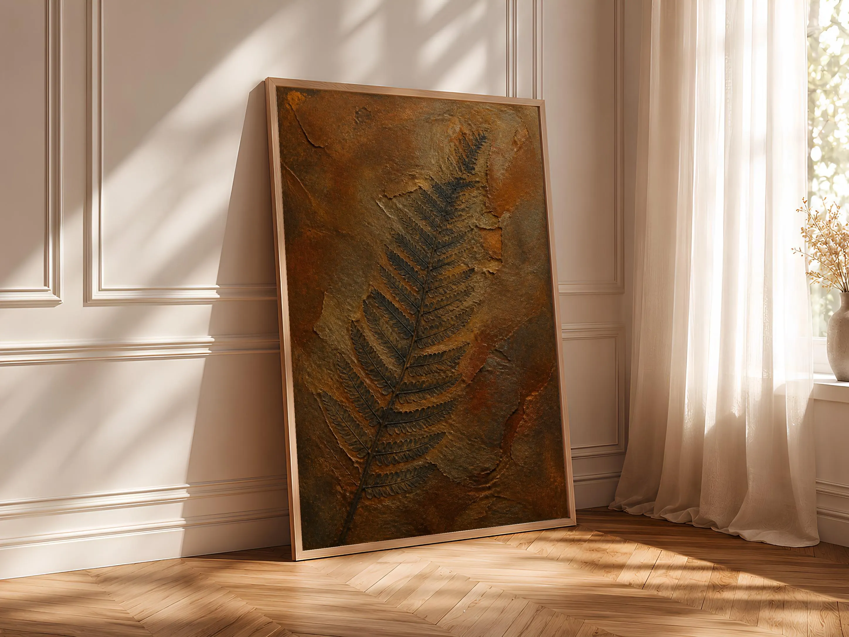Fossil Fern Print, Iron Shale Encaustic Wall Art, Mineral Relief Poster, Housewarming Gift – Calm Wall Art by Artsify thumbnail 4