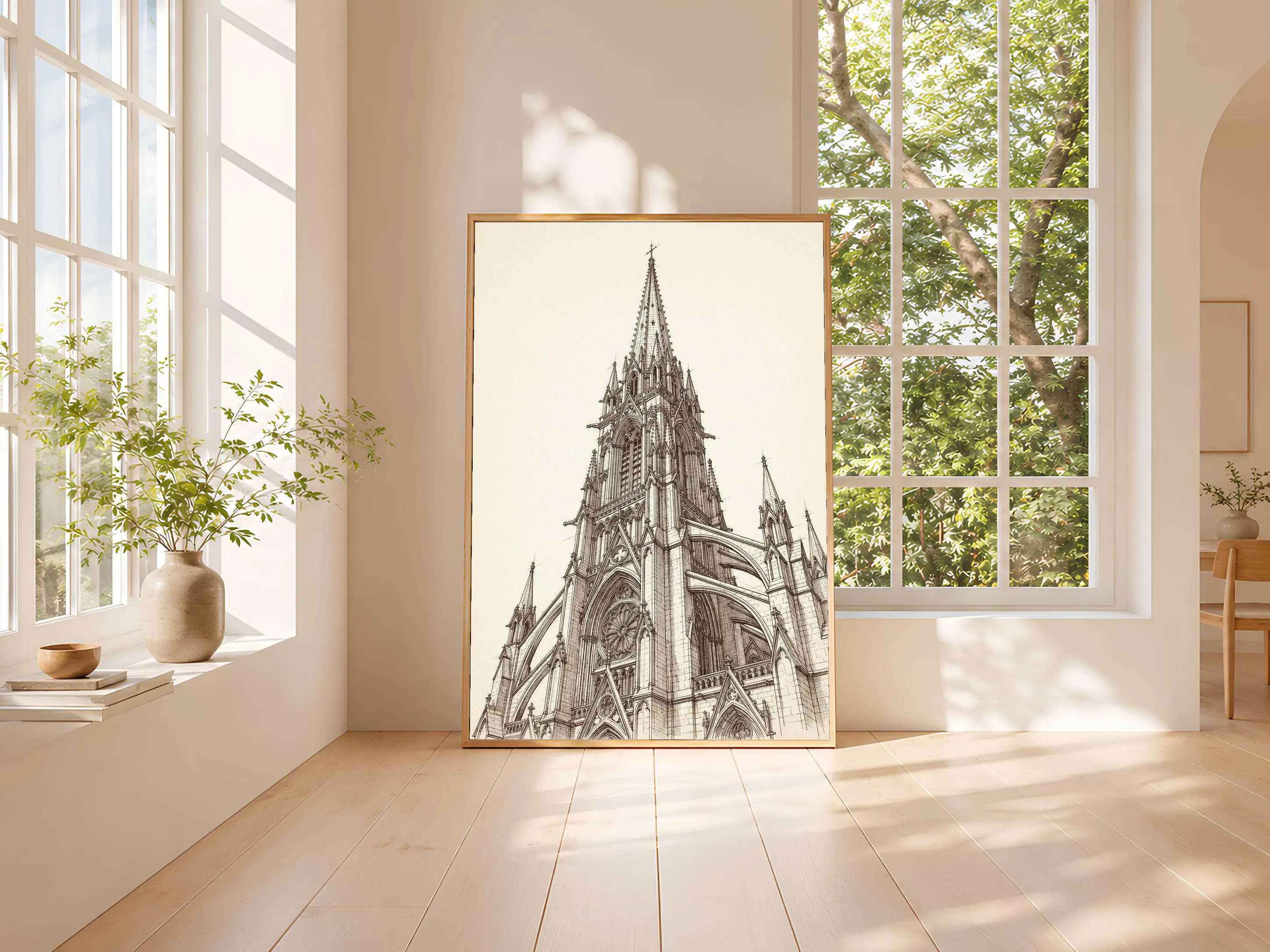 Cathedral Spire Line Art Print, Architectural Ink Sketch, Gothic Poster, Office Decor, Housewarming Gift – Calm Wall Art by Artsify thumbnail 3