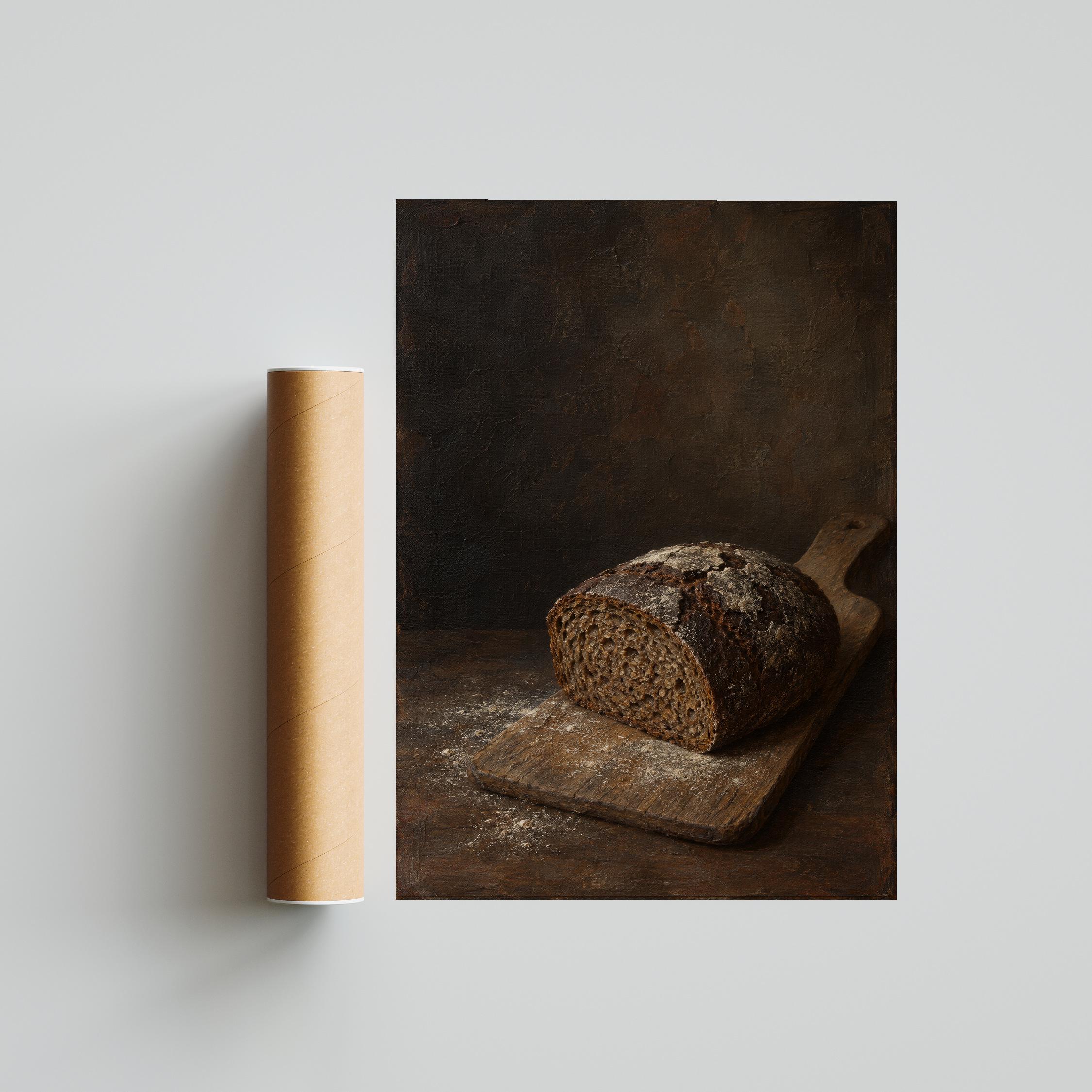 Dark Rye Bread Wall Art, Moody Still Life Oil Painting, Kitchen Decor – Calm Wall Art by Artsify thumbnail 5