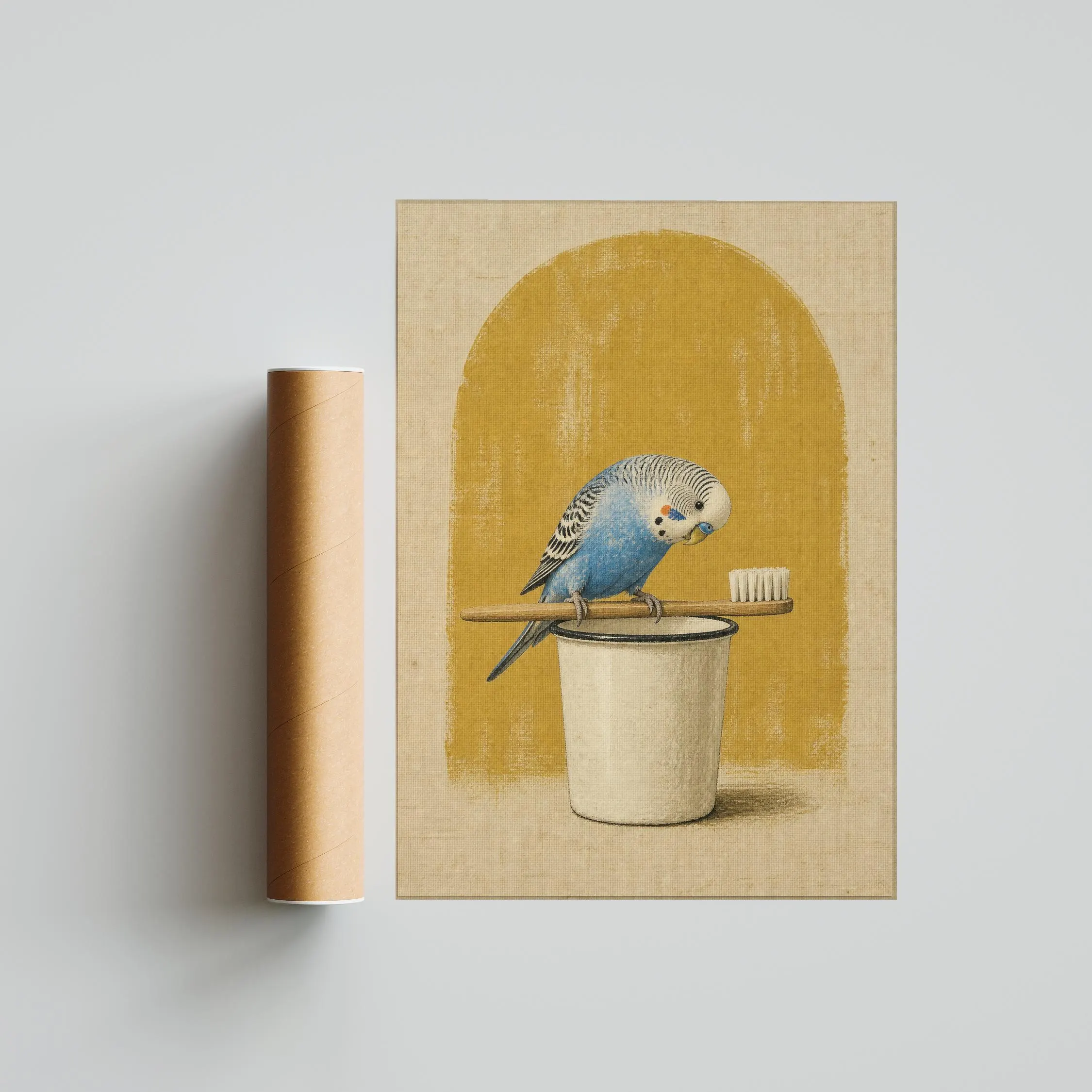 Funny Budgie Bathroom Art, Toothbrush Perch, Minimalist Bird Print – Calm Wall Art by Artsify thumbnail 5