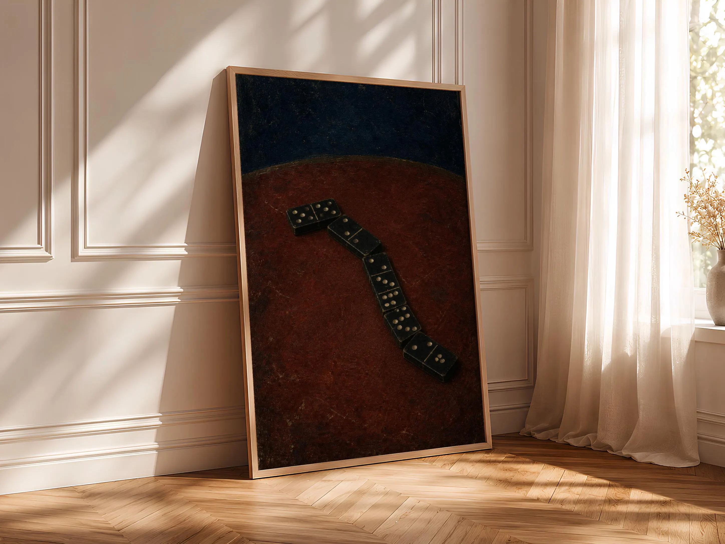 Domino Wall Art, Minimalist Still Life Painting, Deep Red and Navy Game Room Print – Calm Wall Art by Artsify thumbnail 4